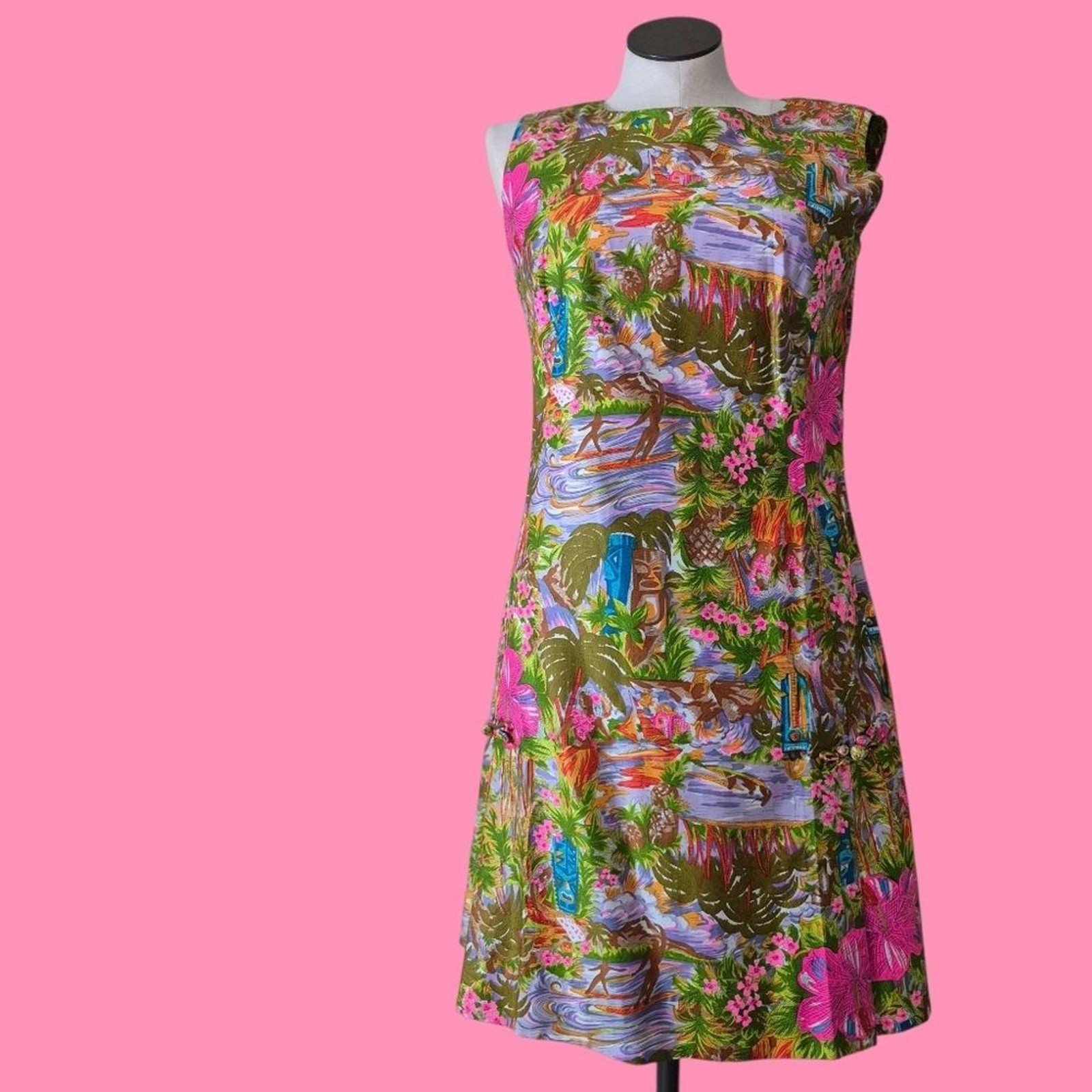 Vintage Liberty House Hawaiian Floral Tiki Dress Size 14
