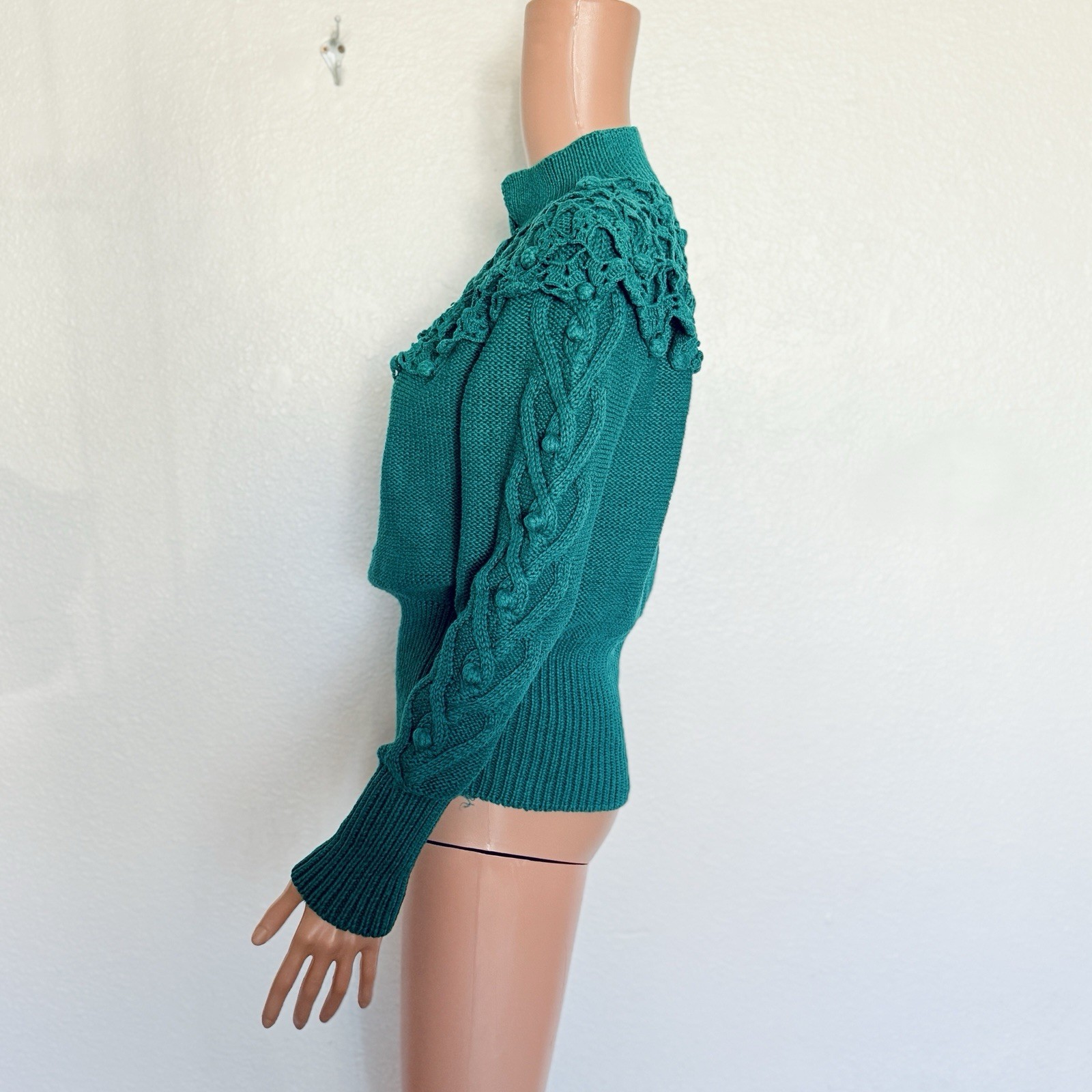 Vintage 89s 90s Turquoise Knit Mom Sweater Size M