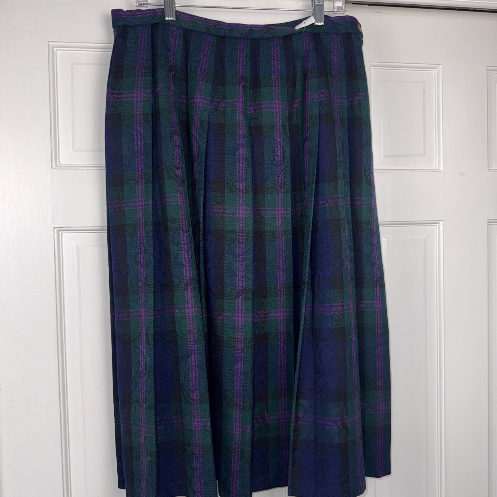 VTG Pendleton Wool Tartan Plaid Skirt Pleated Navy Pink Green Size 16 Timeless