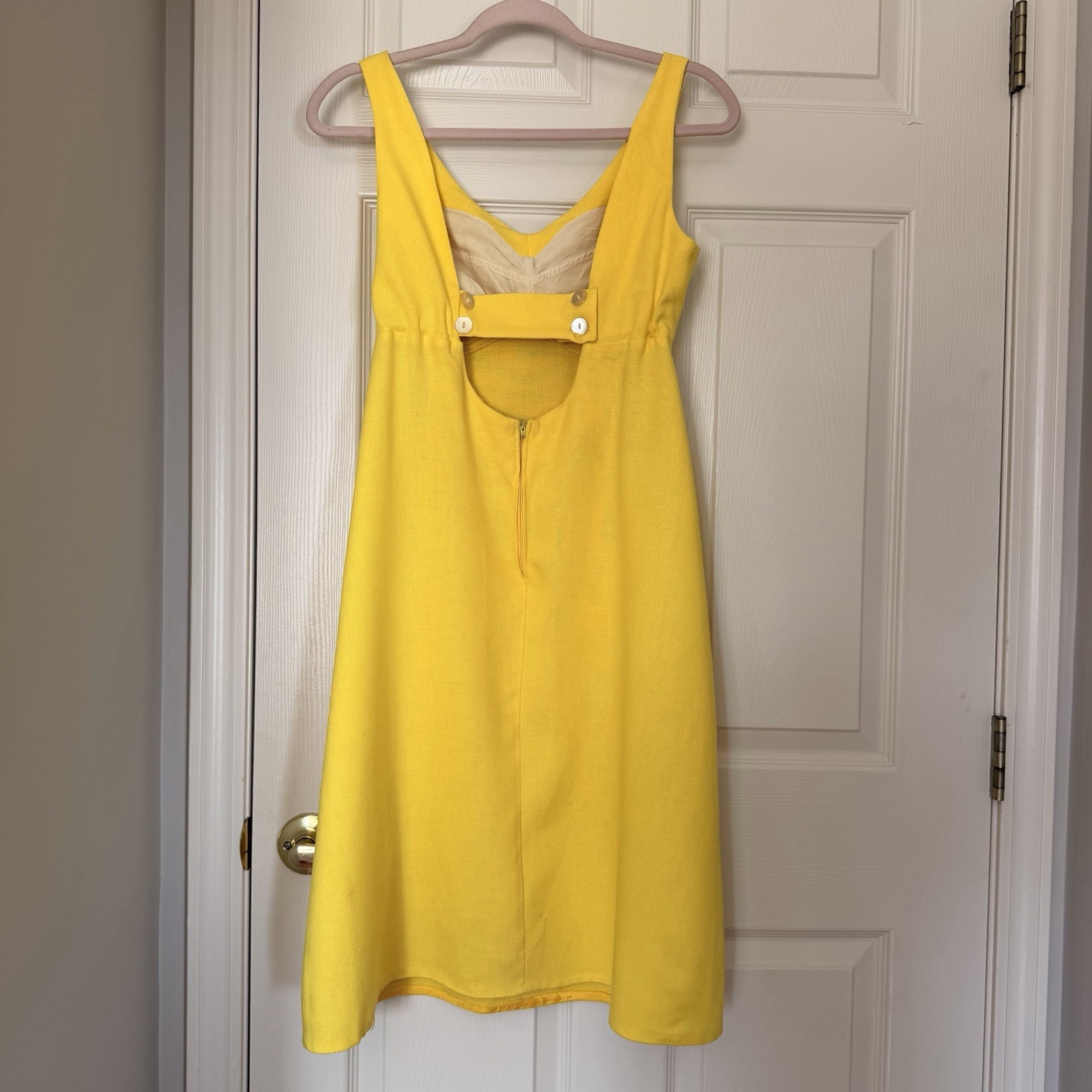 Vintage Carol Brent 60s Yellow Open Back Mod Dress A-Line Sleeveless Size S