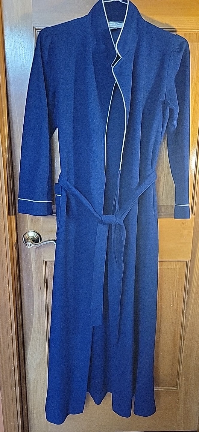 Lounge Bath Robe Navy Blue Medium Famous Bodies 12-14 ILGWU Union Vtg USA READ