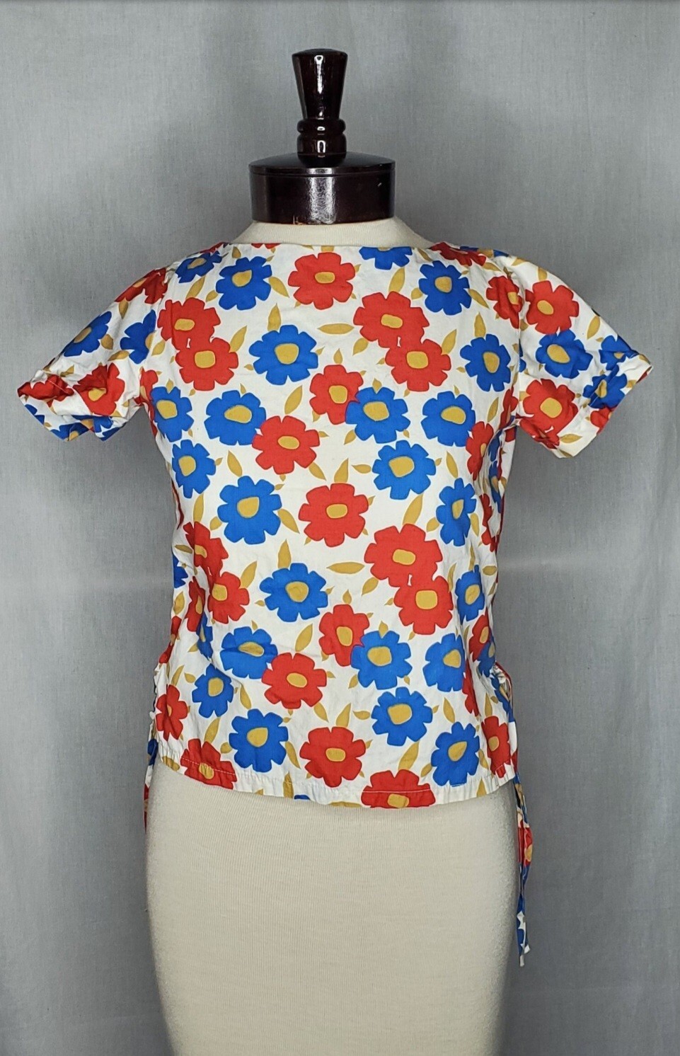 Vintage 1950s Large Floral Print Side Tie Blouse Juniors Medium Size 10