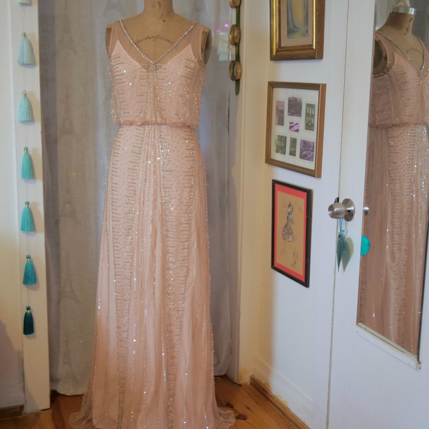 vtg 90s CACHE Y2K Pink Sequins Beaded Mermaid Maxi Dress Whimsigoth Fairycore 2