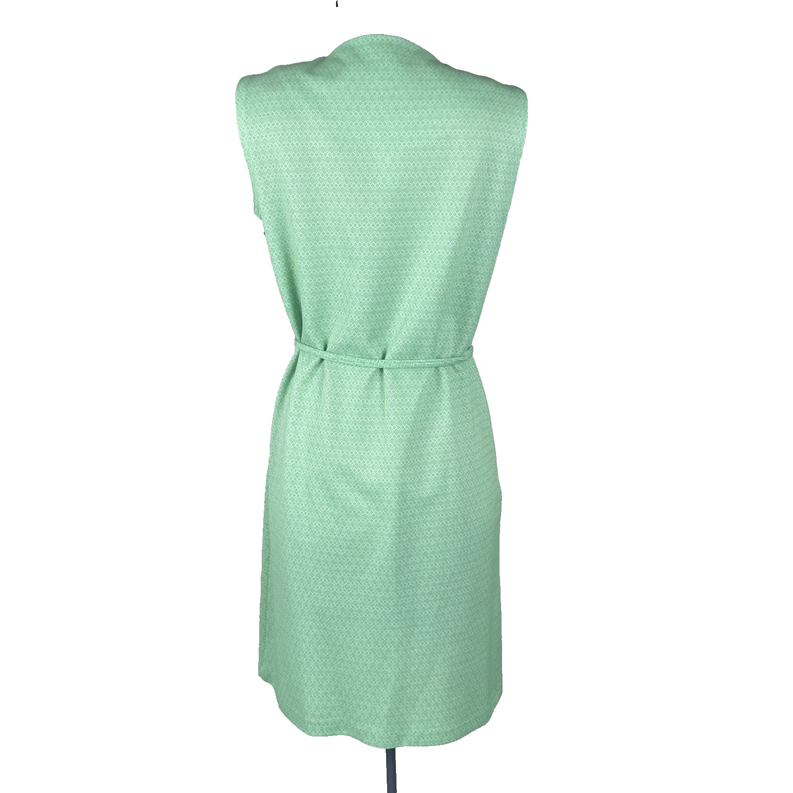 Vintage 70s Mod Shift Dress Size Small Green Geometric Print Belted Half Zip