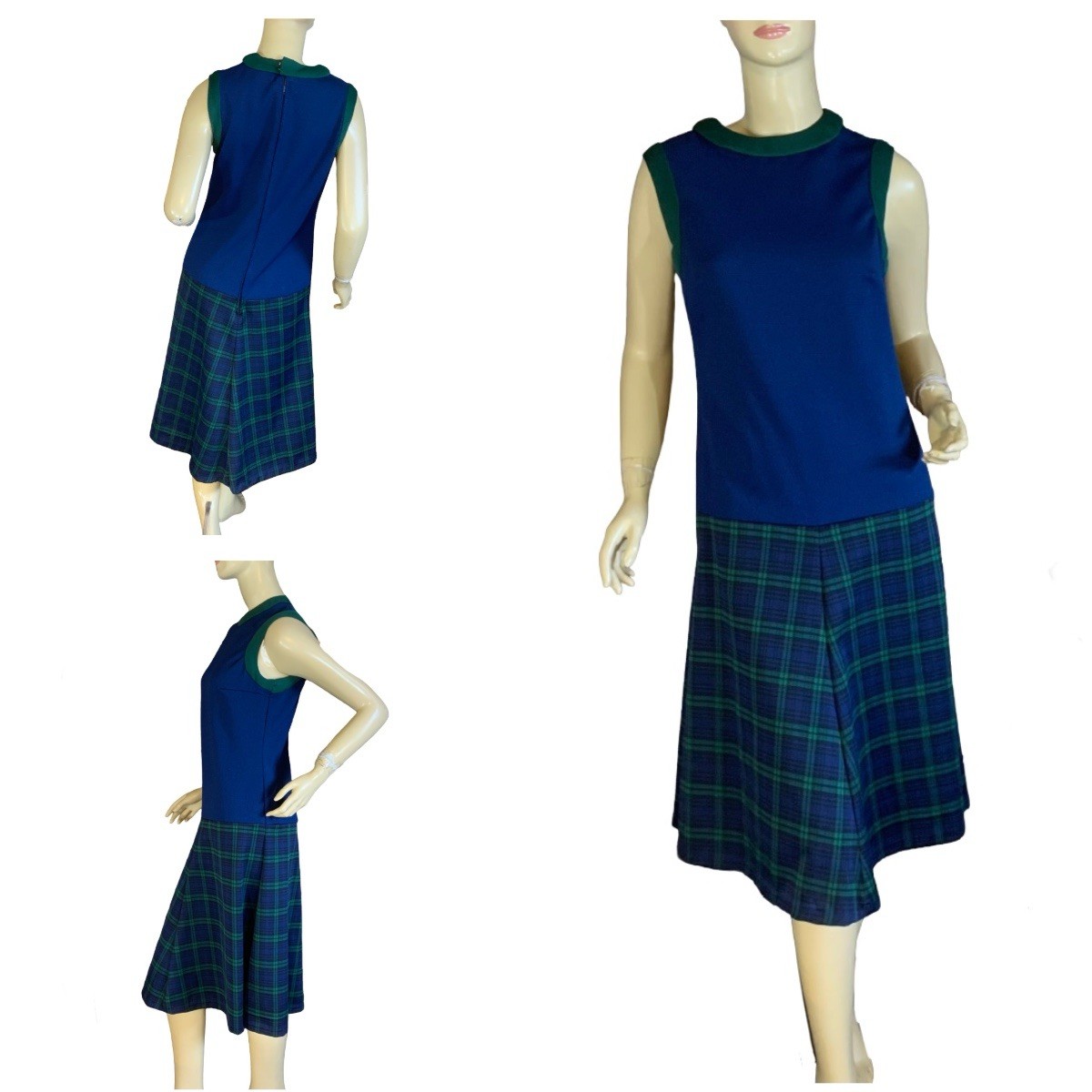 VINTAGE CIRCA 1960’S VOGUE COUTURIER BLUE PLAID DRESS & JACKET SET APPX MED