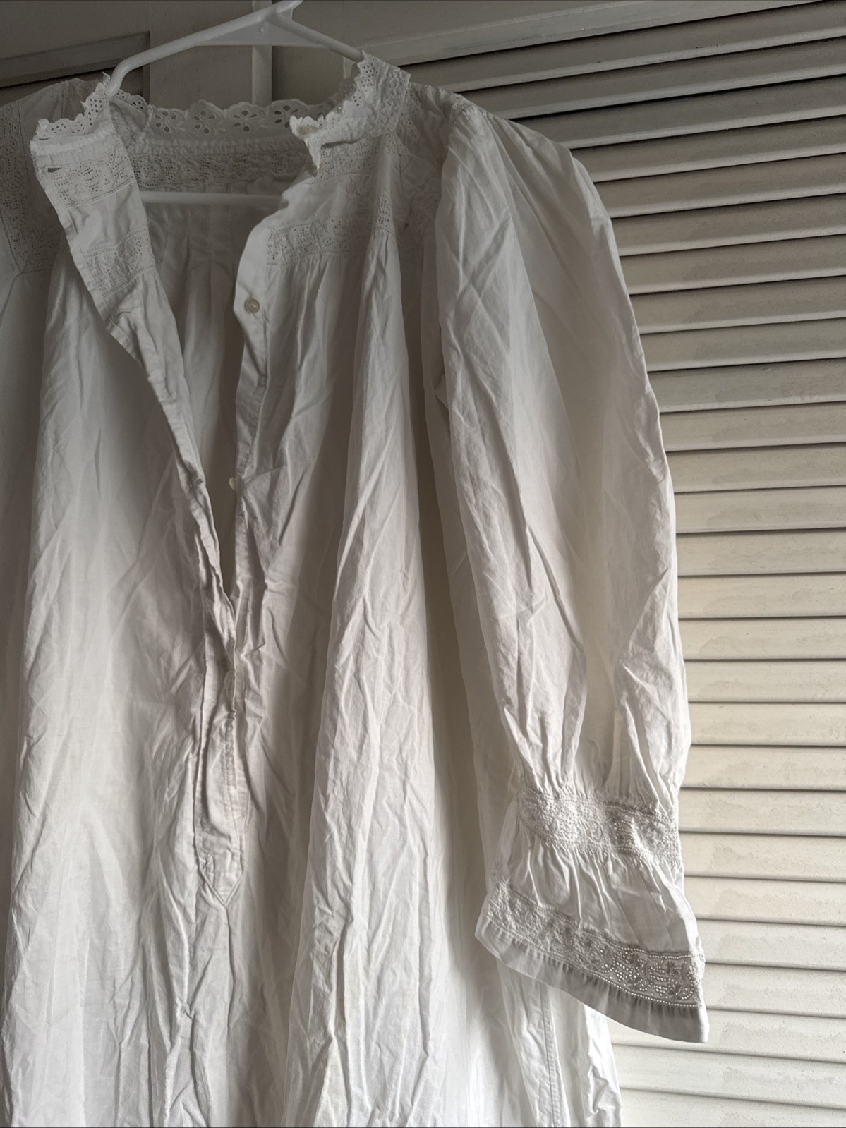 Antique French Edwardian Cotton And Eyelet Lace Sleeping Gown xs/s coquette girl