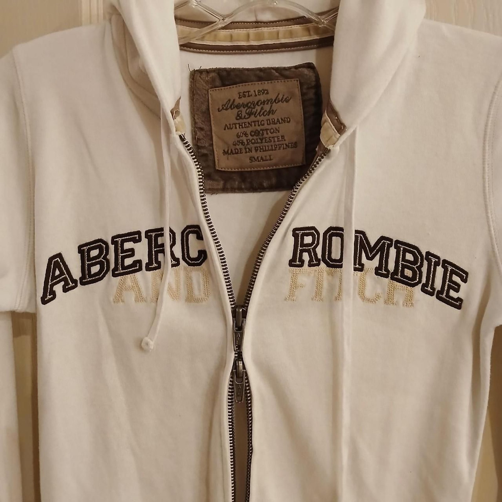Y2K Abercrombie & Fitch white full double zip lightweight hoodie big tag S