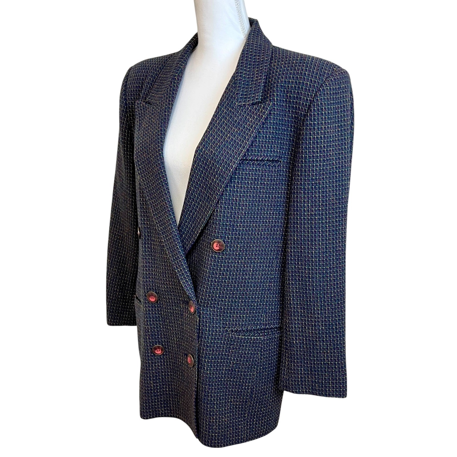 Vintage KENNETH GORDON Wool Blazer Double Breasted Plaid Sz 12 Academia Preppy