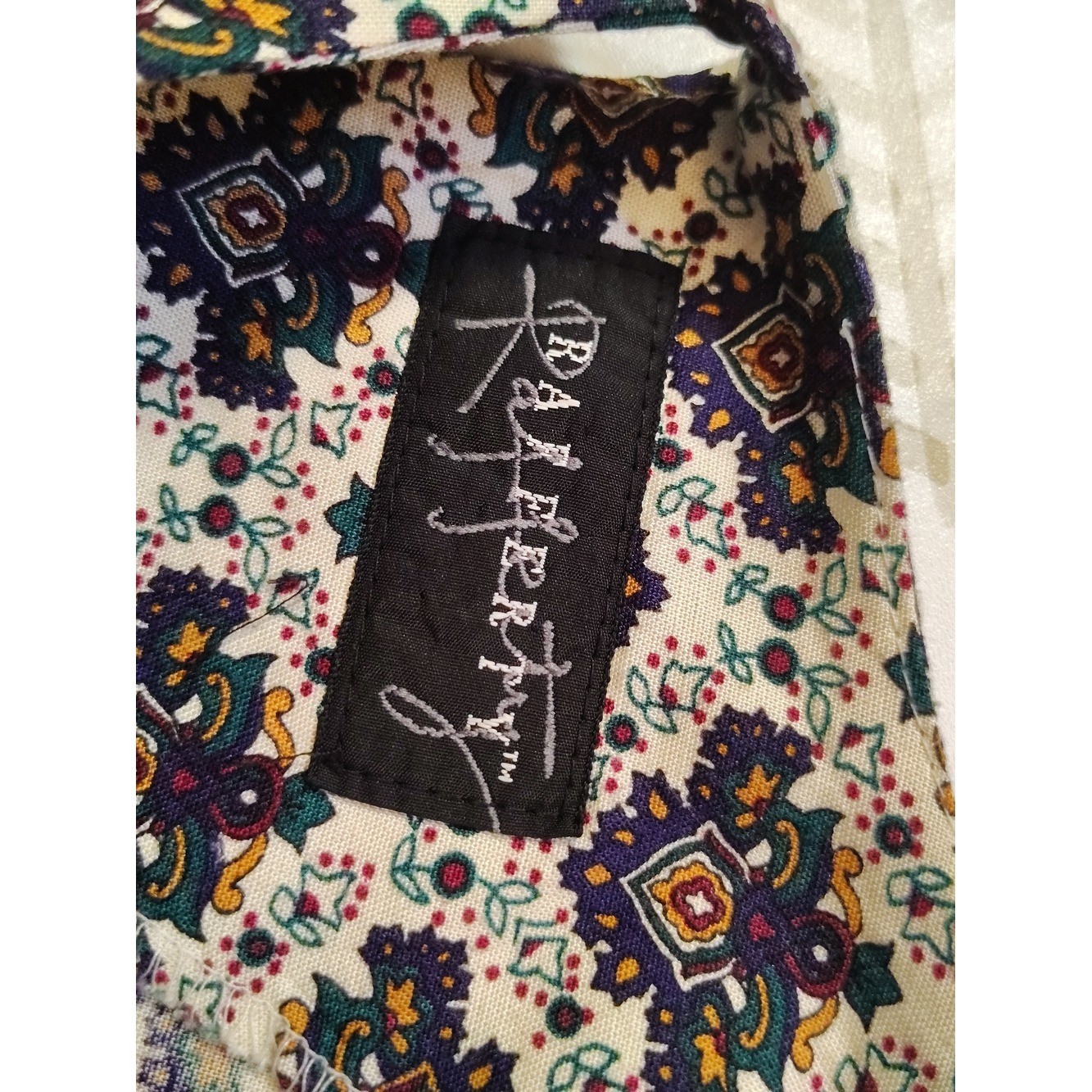 Vintage RAFFERTY Blue Gold Paisley Silk Feel Top L
