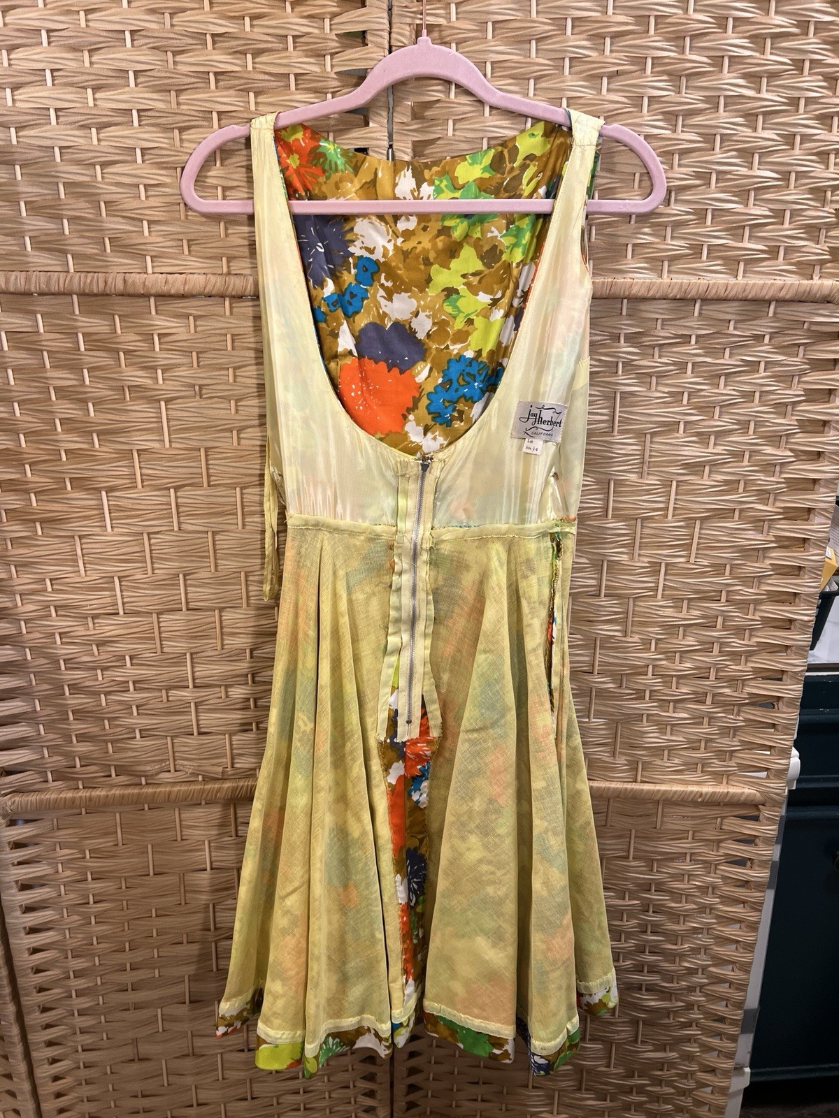 VTG 50s 60s Jay Herbert Bold Vibrant Floral Flower Power Full Circle Dress XS S