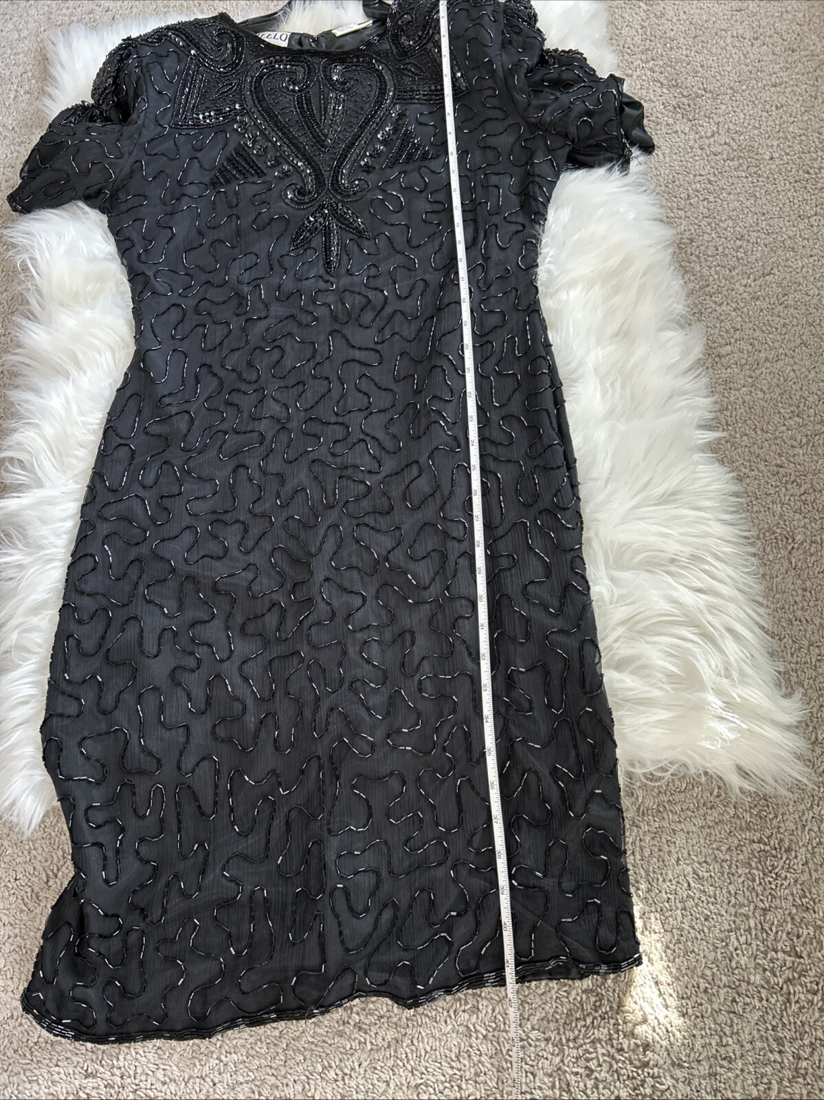 Vintage 80s SweeLo Fully Beaded Black Dress 100% Silk Size 10-12 Cocktail