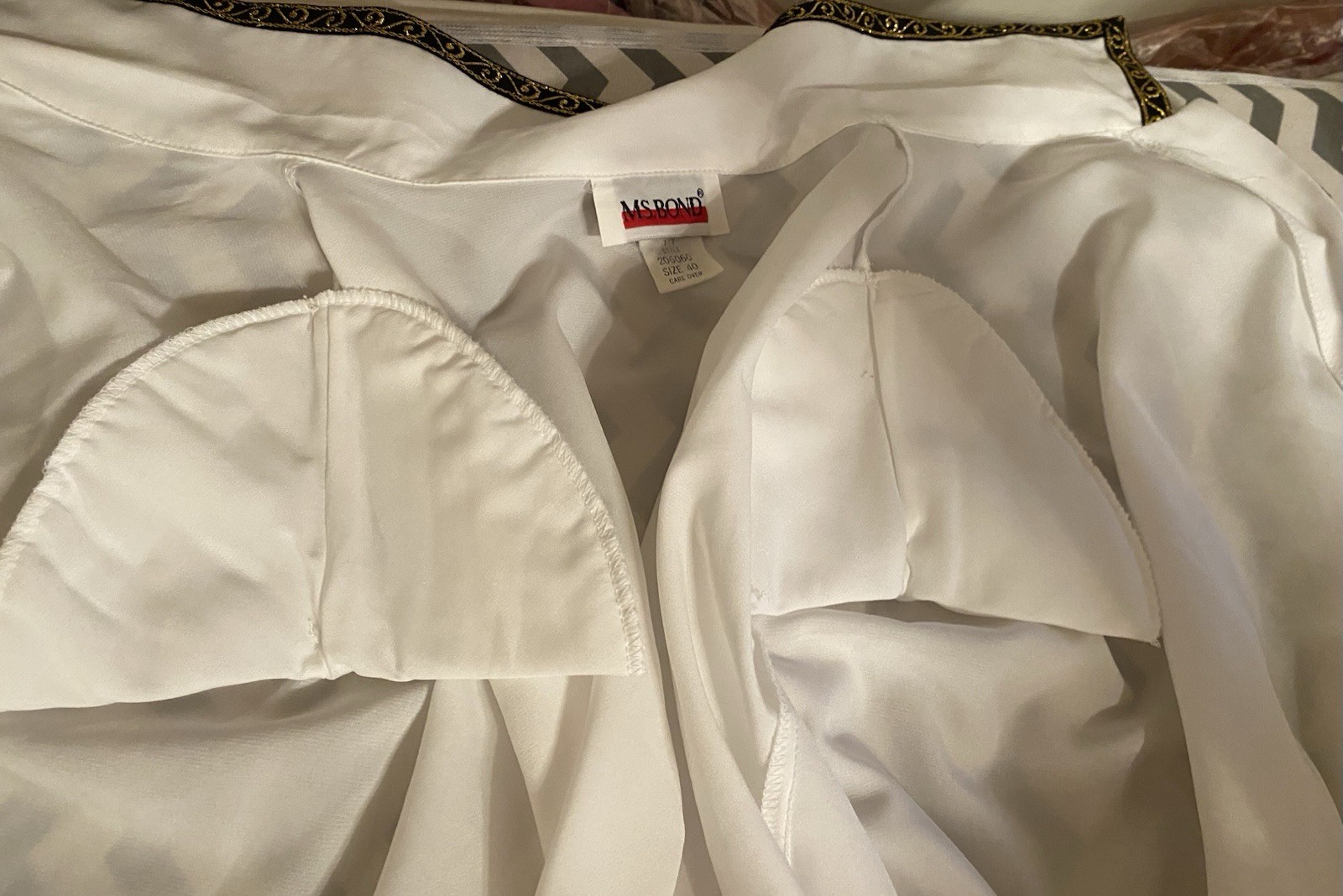 Ms. Bond VTG 80/90s Blouse Wom 40/Est. 2XL Wht Secreta Blouse Ribbon Trims 51”B