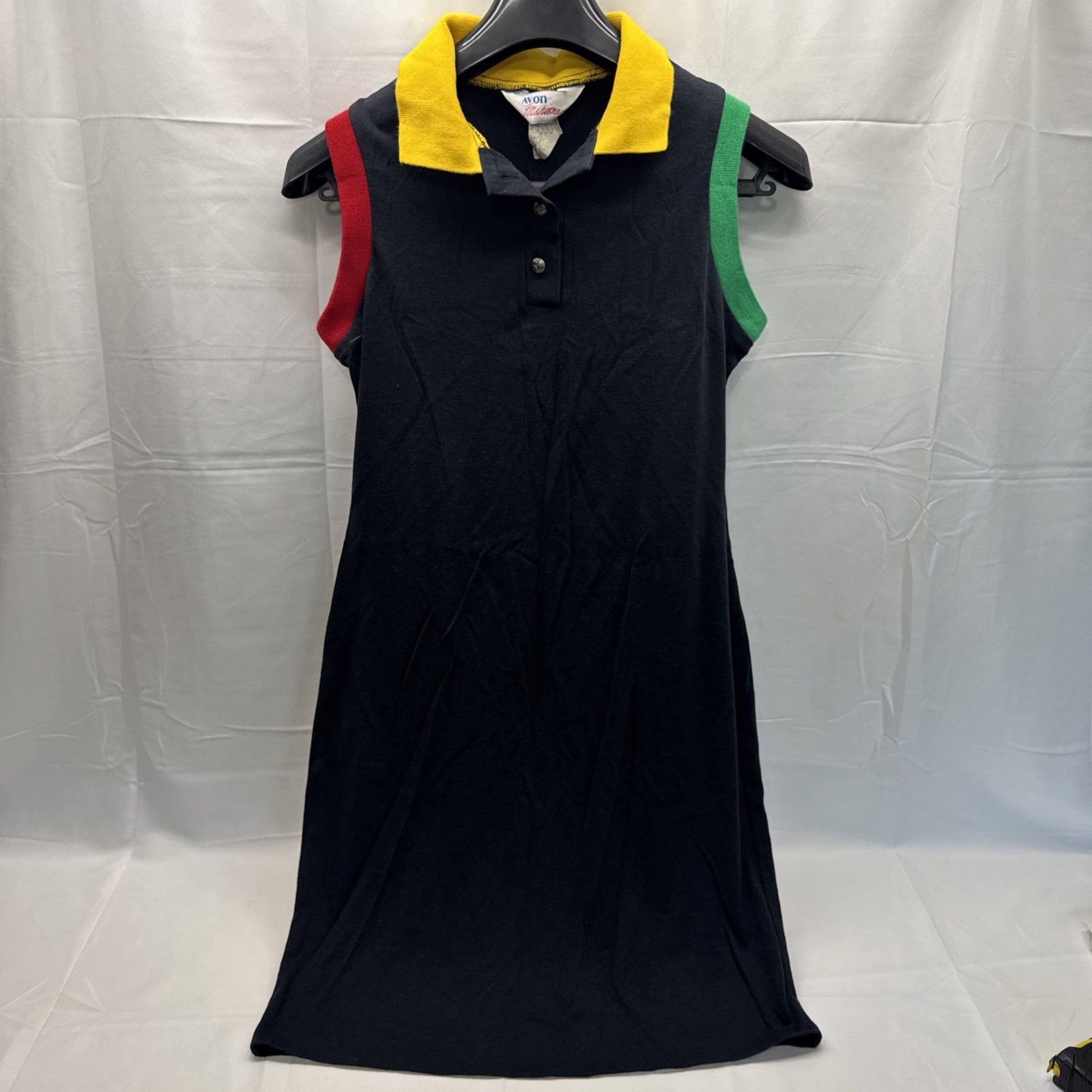 Vintage 90’s Size 9/10 Avon Fashions Sleeveless Black Dress Yellow Green Blue
