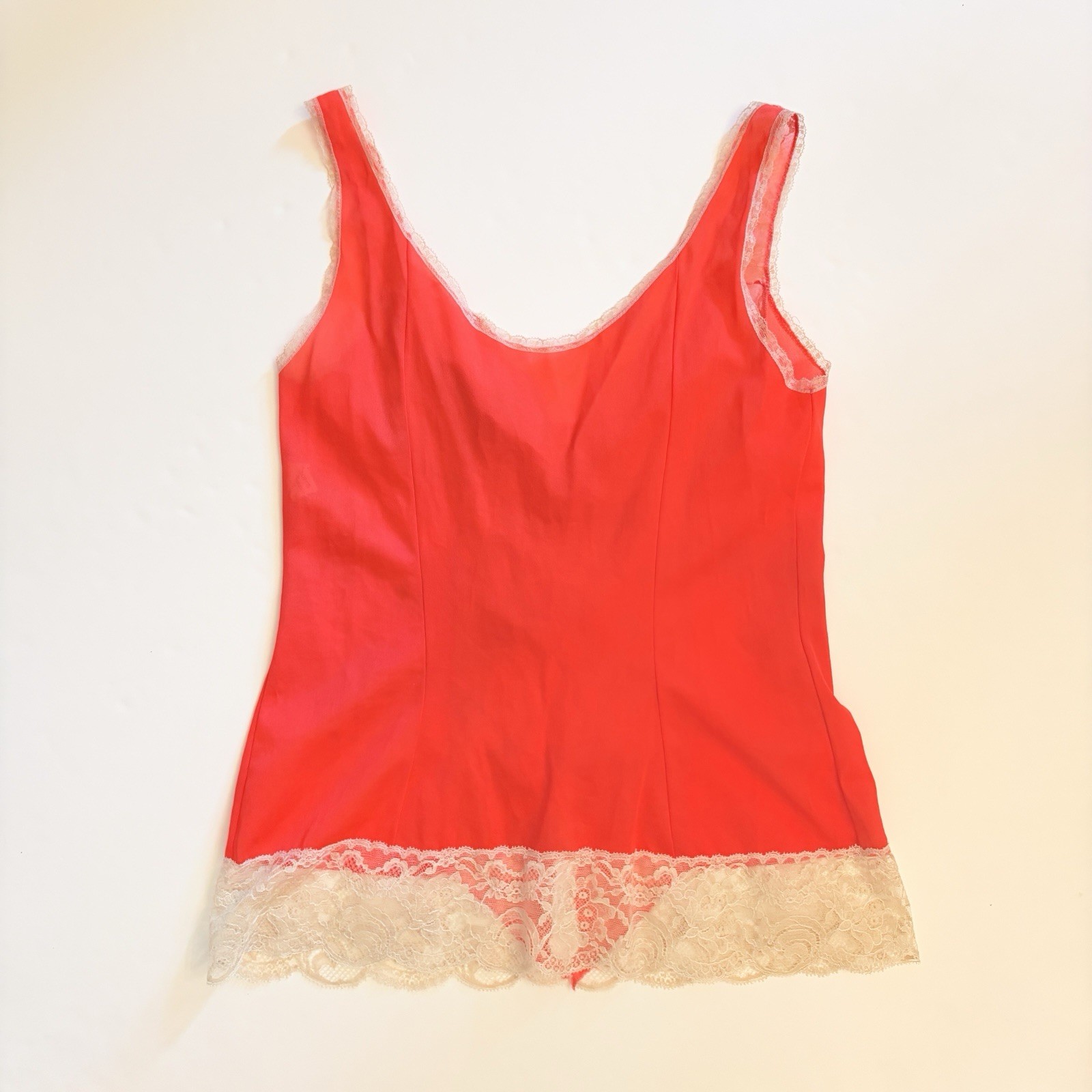 Vtg 60s 70s Hollywood Vassarette Lace Camisole Coral Pink Tank Top Crepelon 34