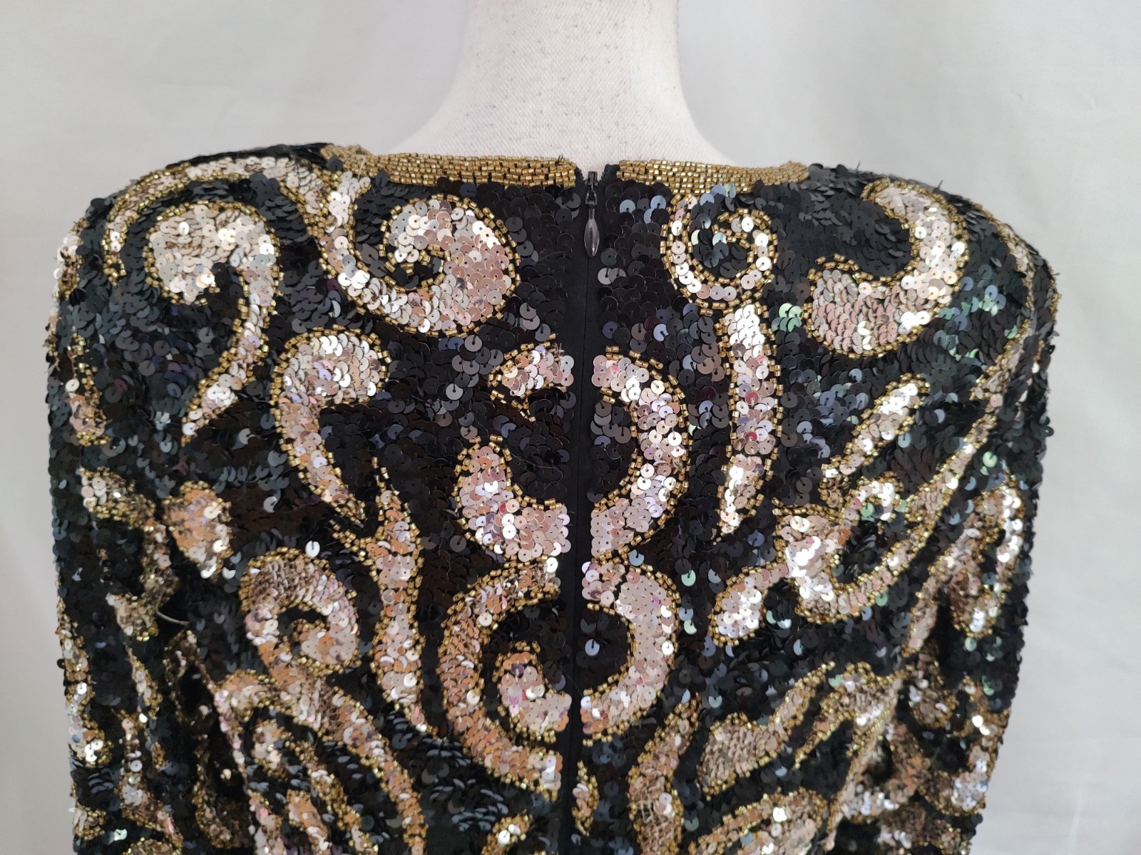 90’s Vintage Joan Leslie Sequin Top Blouse Sparkle Long Sleeve Black Sz 10