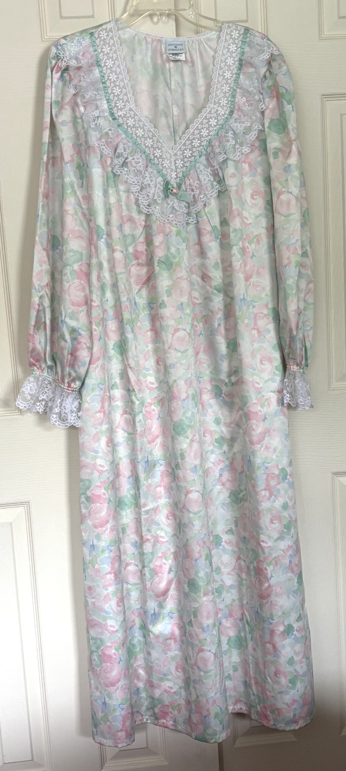 VTG Gilligan O’Malley Satin Maxi Nightgown XXL Cottagecore Lace Floral Pastel