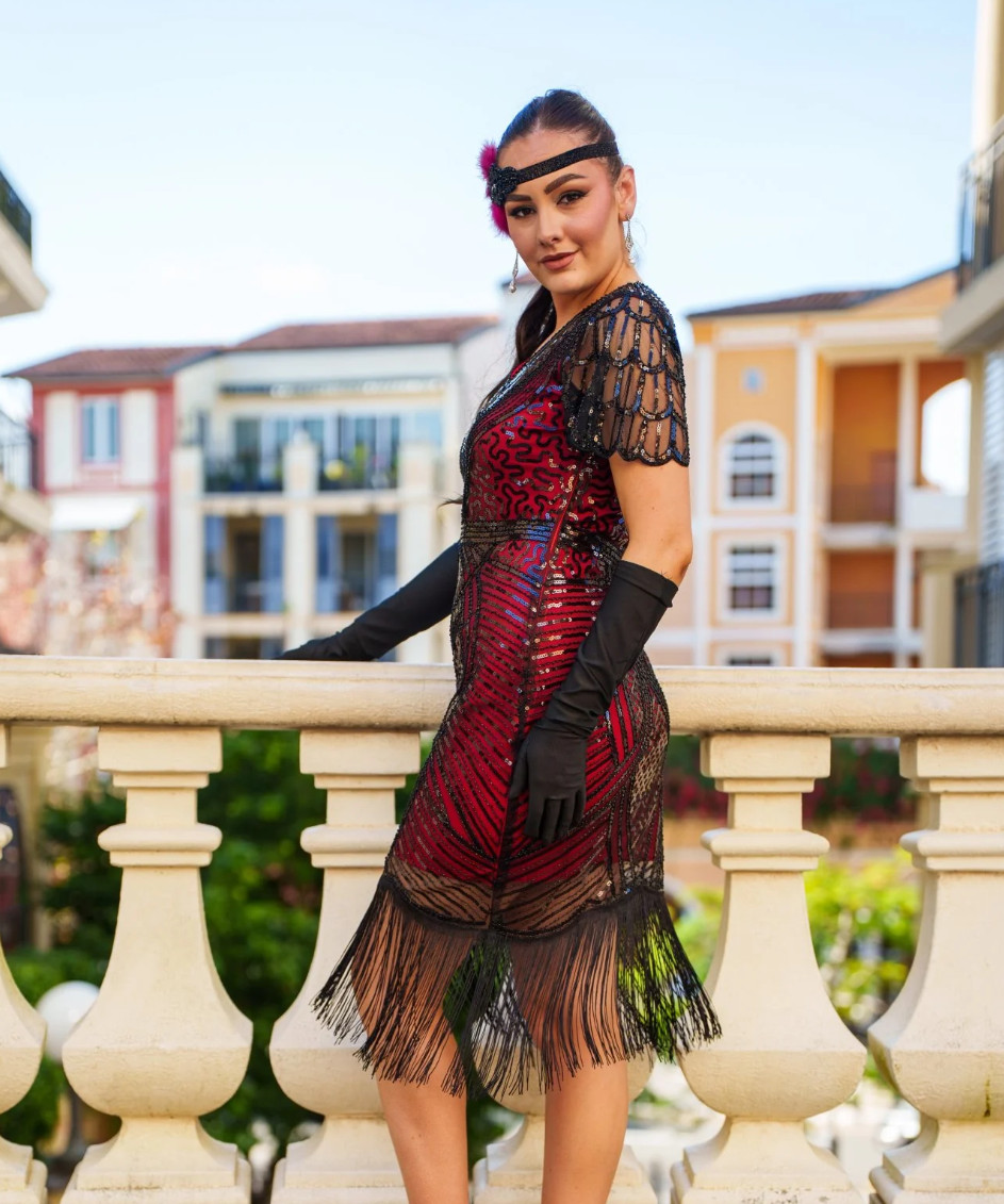 Red 1920s Flapper Dres Gatsby Roaring 20s Sequin Fringe Cocktail Party 3XL