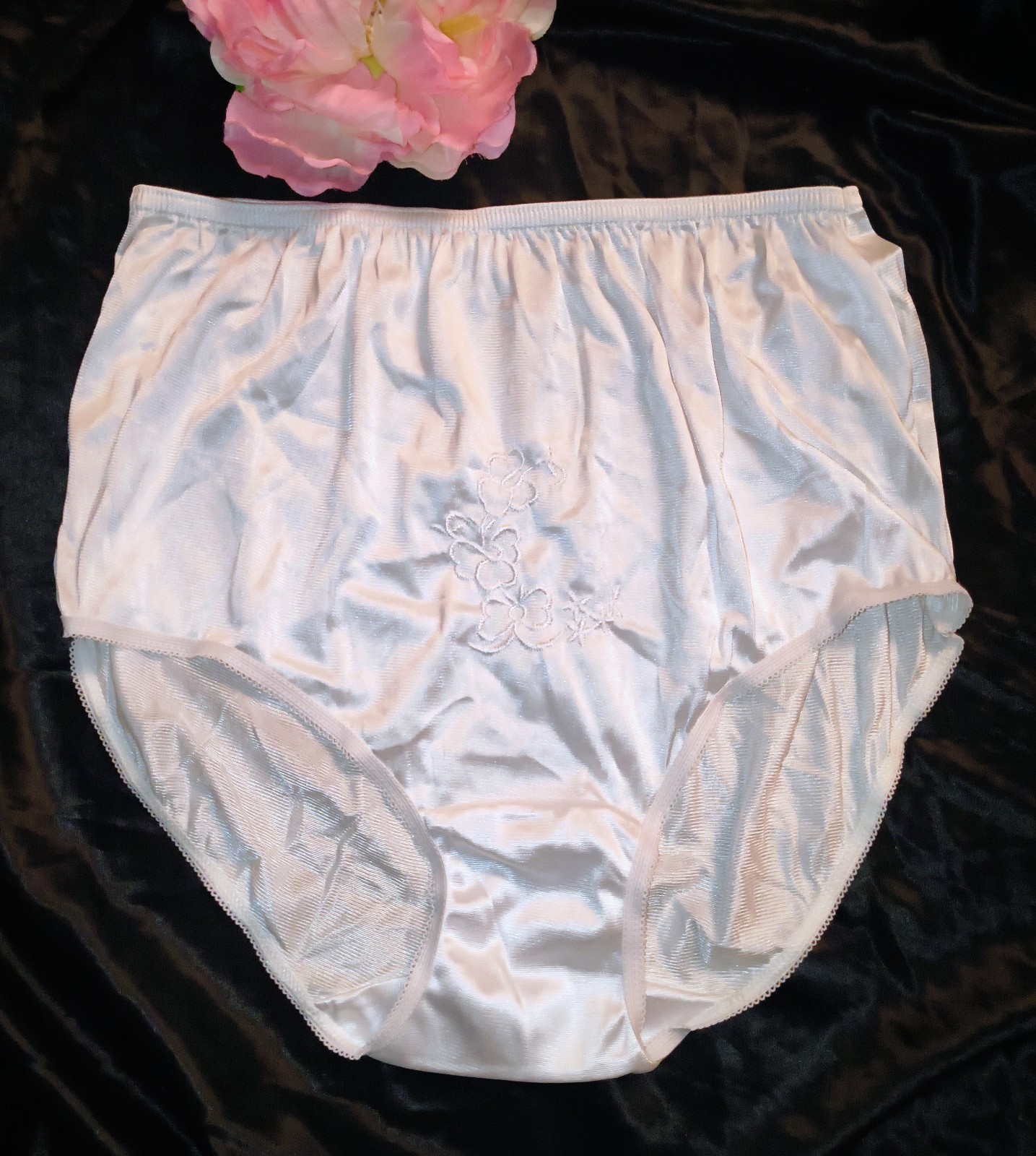Vintage NOS 80s Silky Glossy Double Nylon Gusset Full Brief Granny Panties L/7