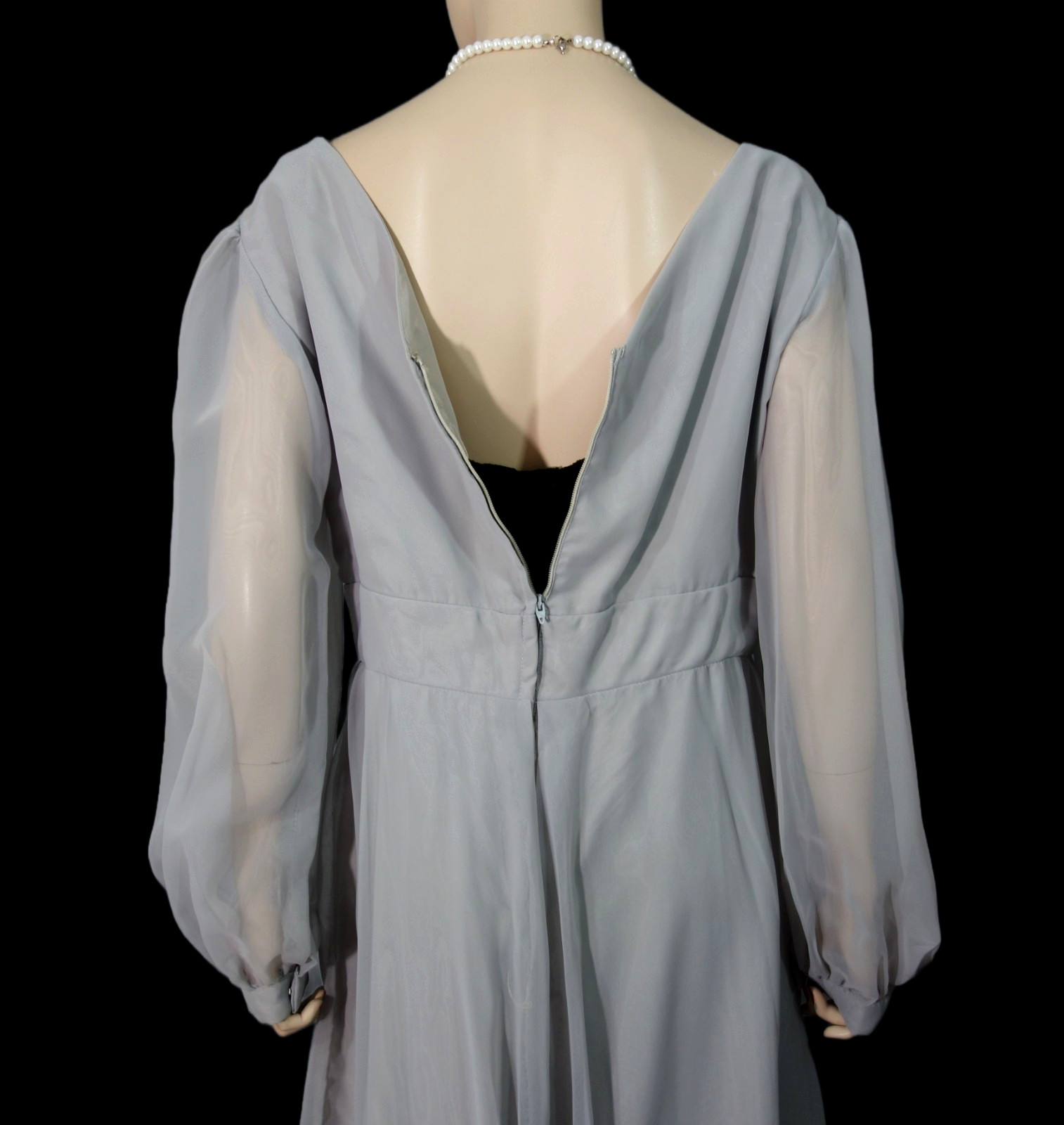 Vintage c1980’s~Handmade~Soft Pleated Chiffon Formal Evening Gray Gown Lined XL
