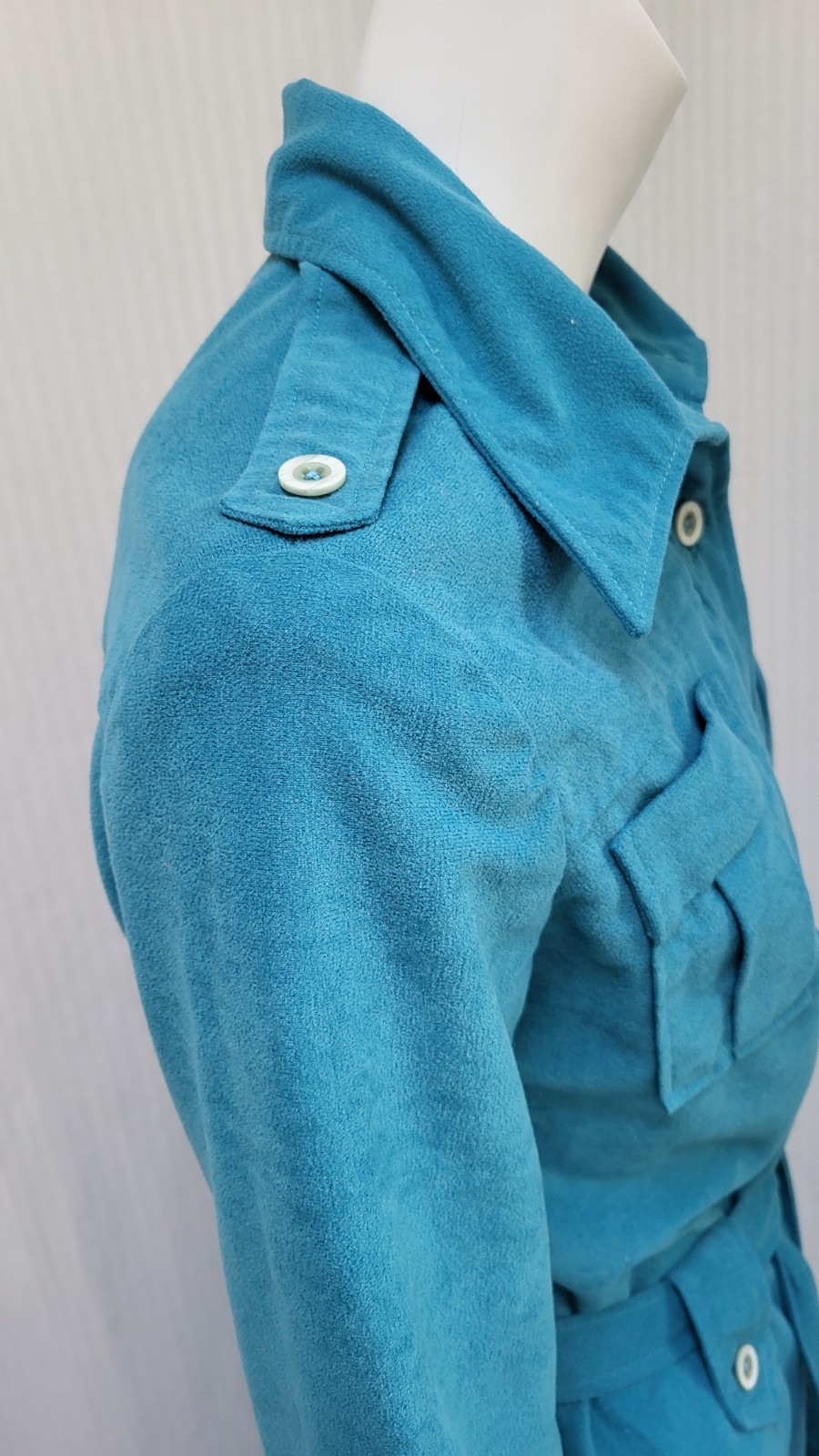 Vintage Teal Ultrasuede Button Front Shirt Dress w/ Tie Belt – Size S – EUC