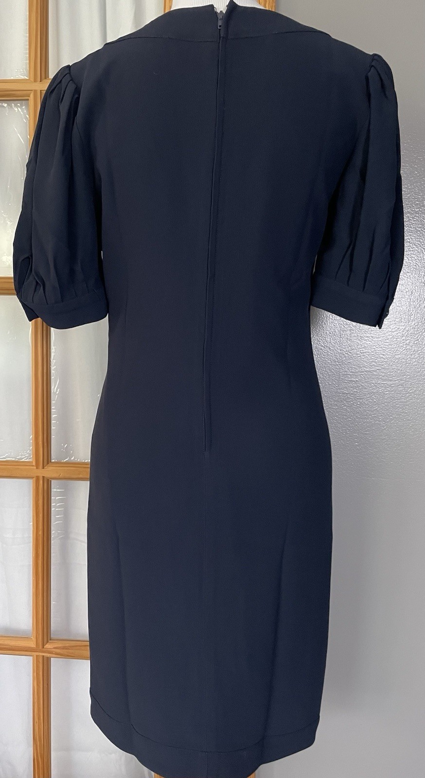 Vtg 80s Milano Navy Sheath Dress S/M Balloon Sleeve Classic Career Made In Italy
