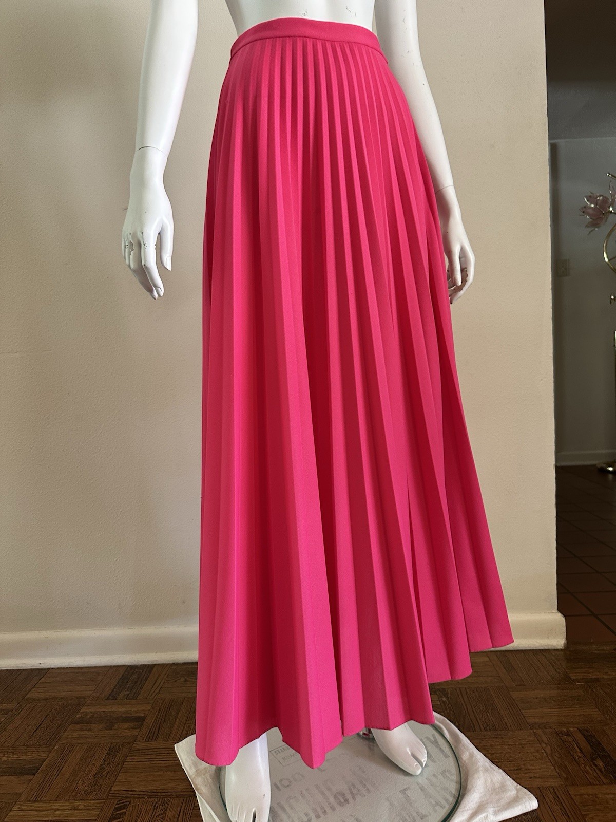 1970s Hot Pink Neon Knife Pleated Maxi Skirt Miss Shaheen Hawaii Resort S 6 VTG