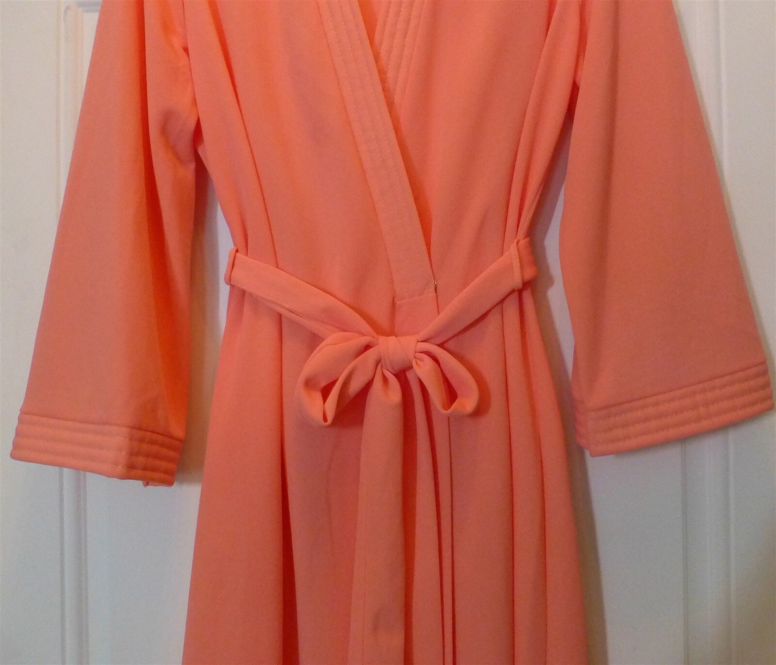 VTG Sears Take Along Long Peach Wrap Robe Lounge Dress M 12-14 Nylon USA ILGWU