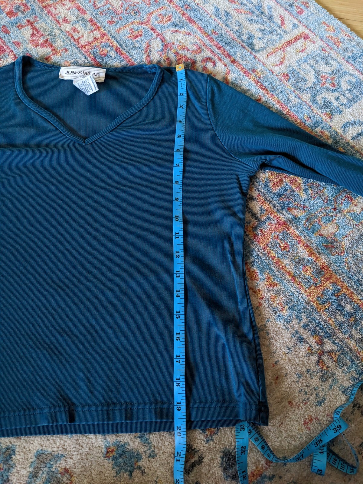 Vintage 90s/Y2K Jones Wear Sport Teal V-Neck Cropped Top Women’s Medium