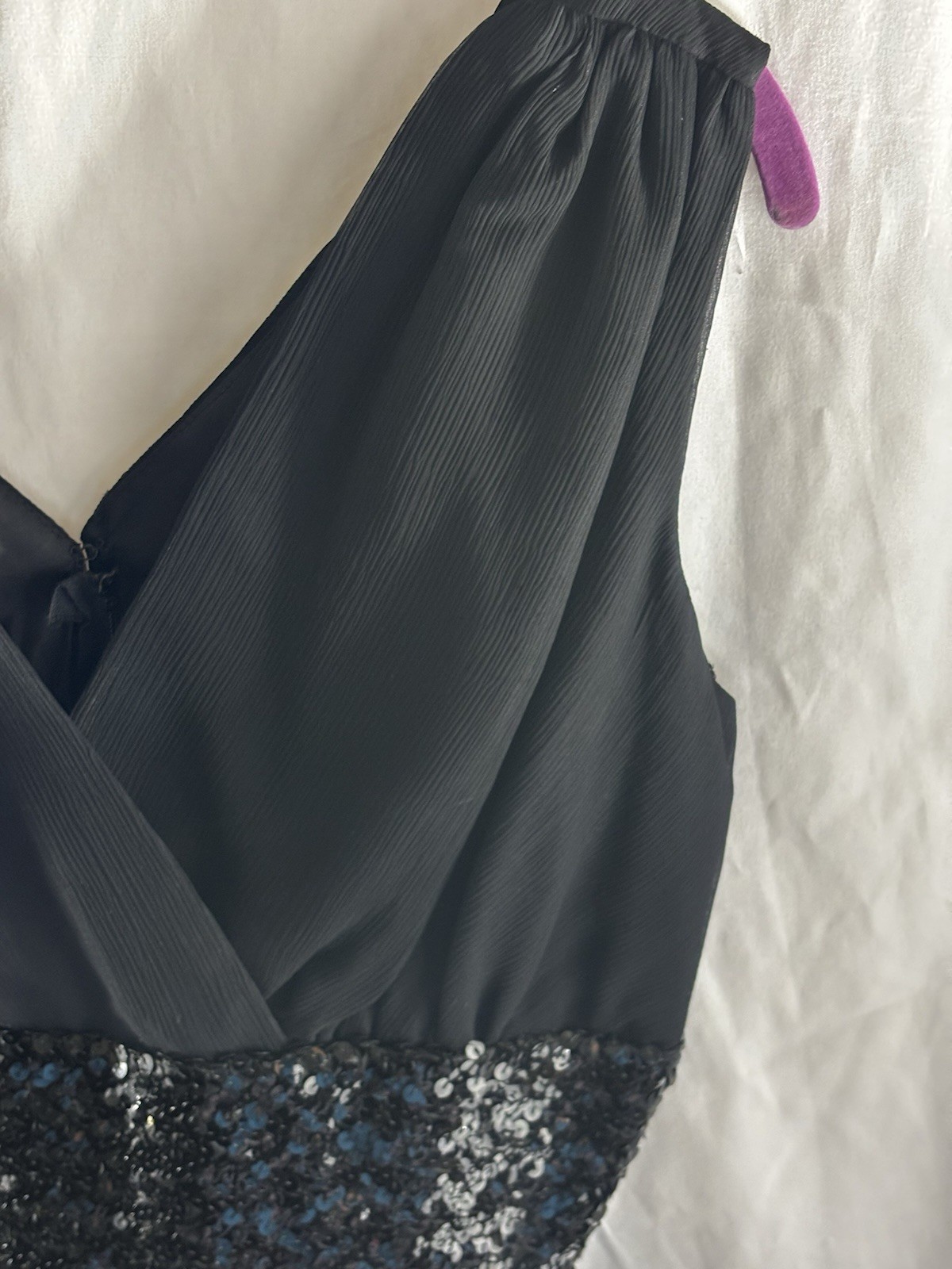 Party Dress Black Sa’Bett of California Chiffon Sequin Cocktail Lined VTG READ
