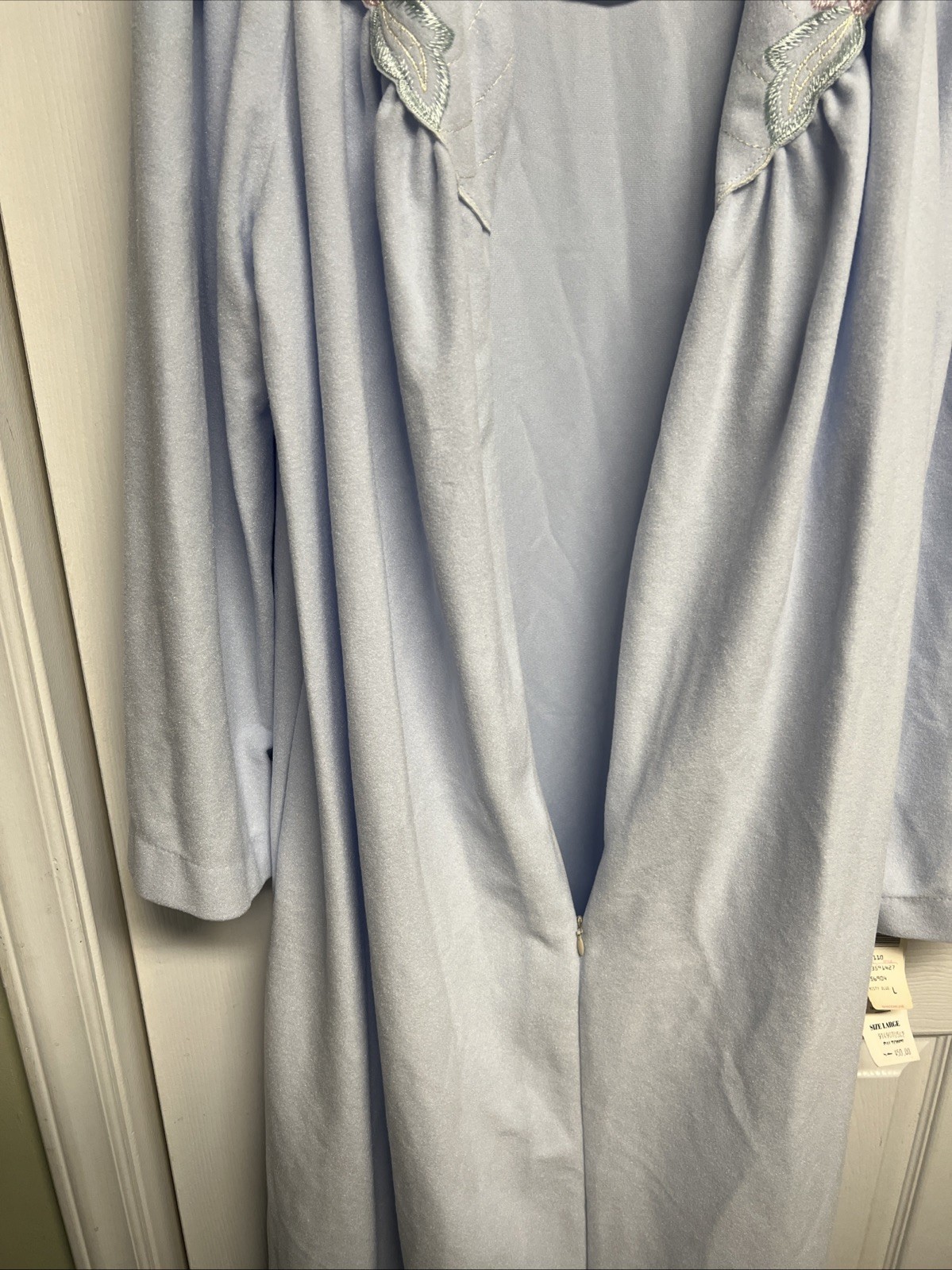L NWT Vintage Shadowline Robe Pockets Front Half Zip Blue Polyvelva Fabric