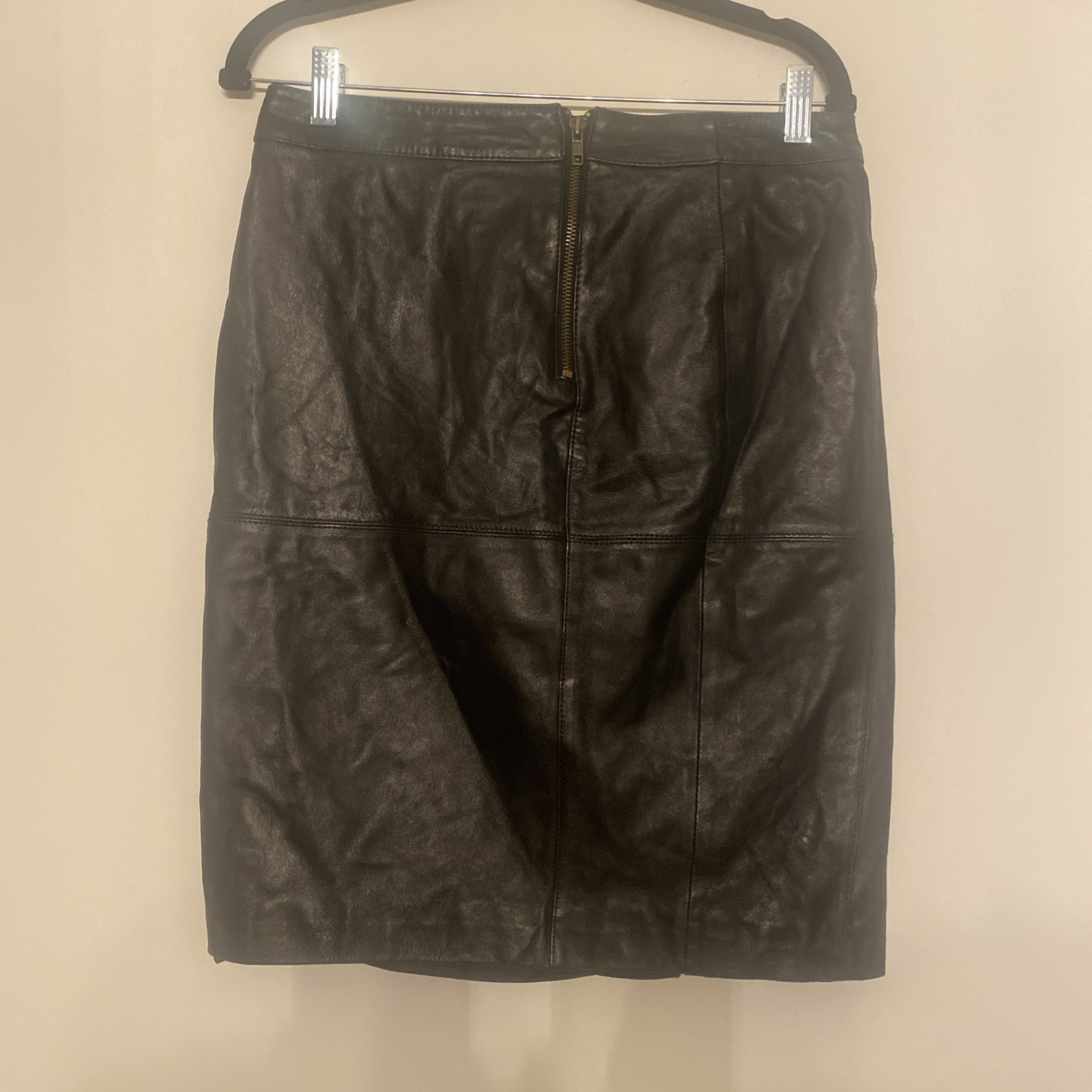 80’s 90’s Vintage Worthington Black Lamb Skin Leather Pencil Midi Skirt Size 8