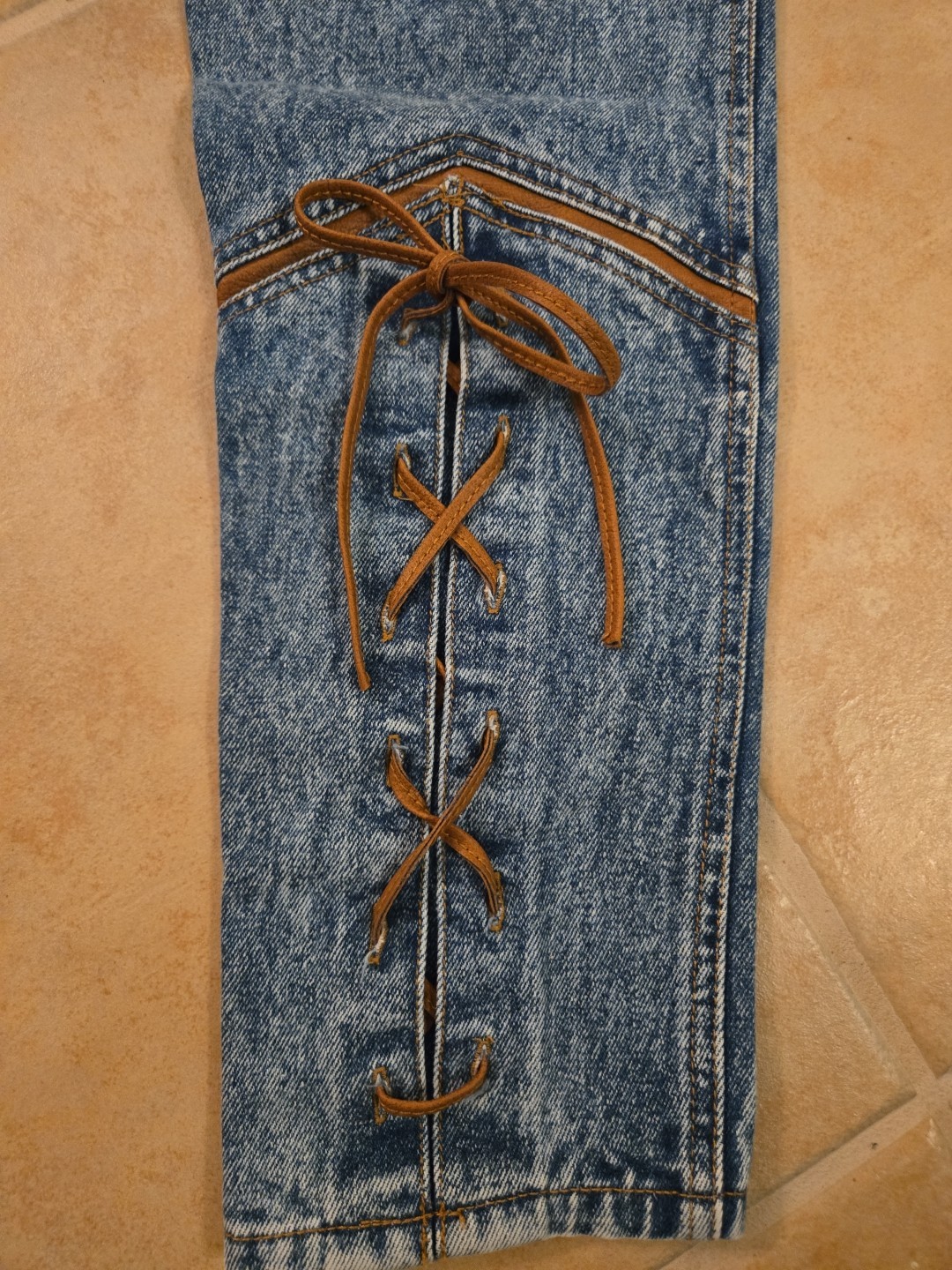 Vintage 80s Rio by Stephen Mardon Mom Jeans High Rise Taper Leg Leather Trim W26