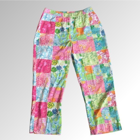 Lilly Pulitzer VTG Pants Women 2 Pink Multi Color Patchwork Coastal Floral