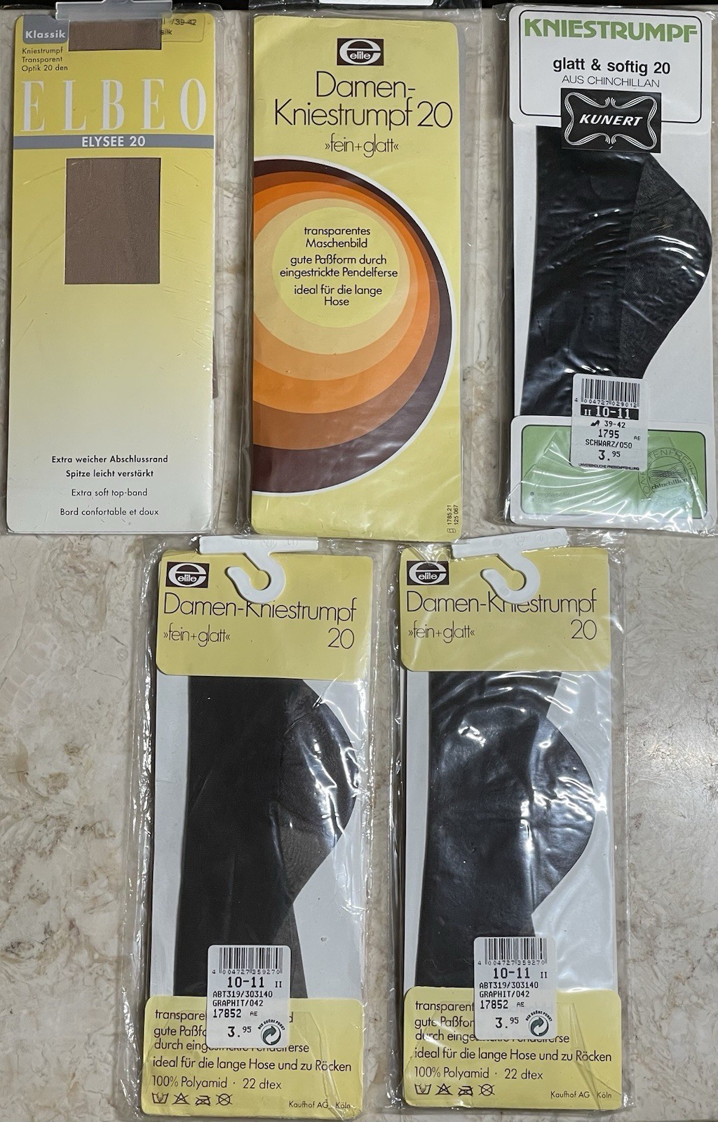 Vintage German Ladies Knee Highs Size 10-11 39-42 Black Graphite Tan Sheer (5)