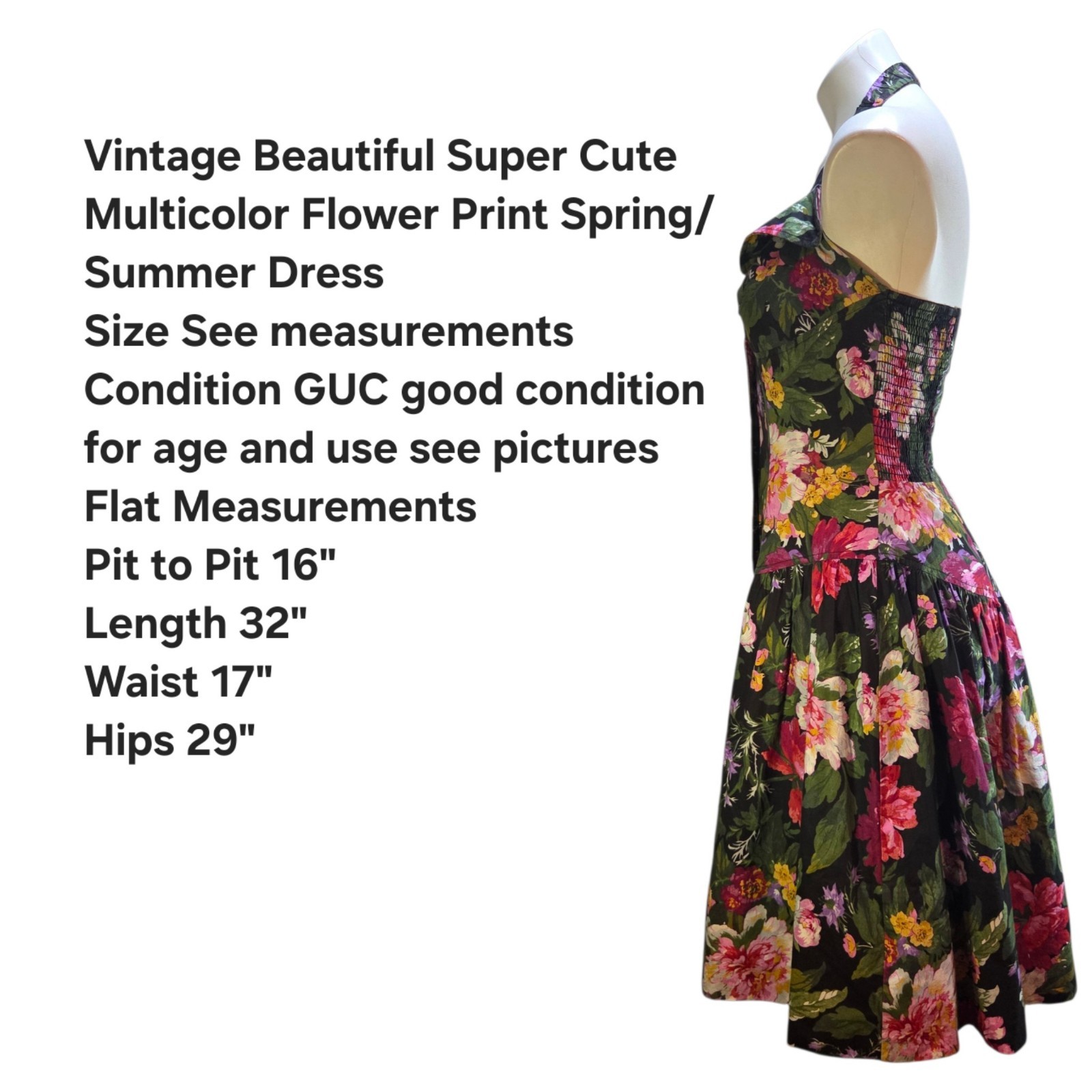 1980s Dark Floral Halter Dress Small / Medium Crinoline Lining Vintage Floral