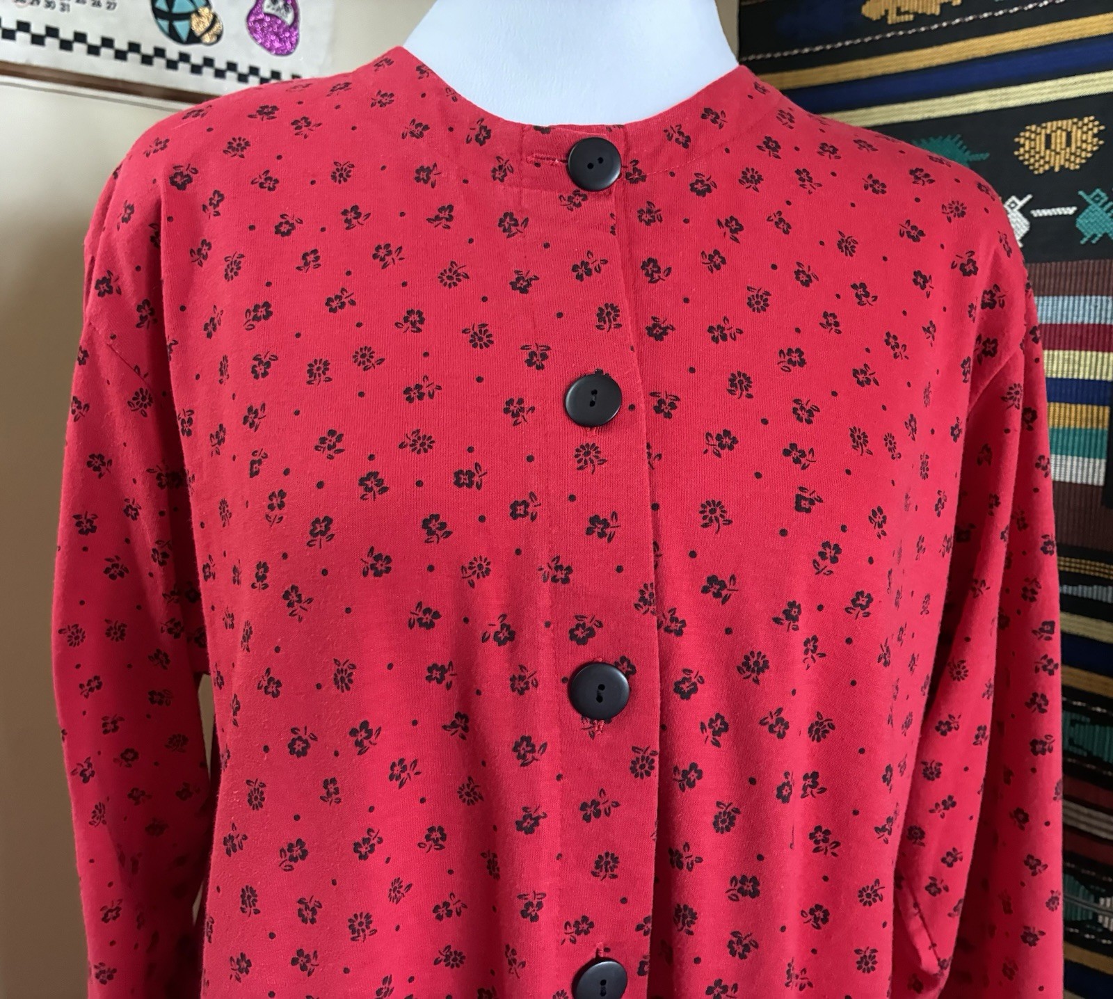 Vintage 1980s ZERO TO 9 Cherry Red Drop Waist Long Sleeved Dress Shoulder Pads M