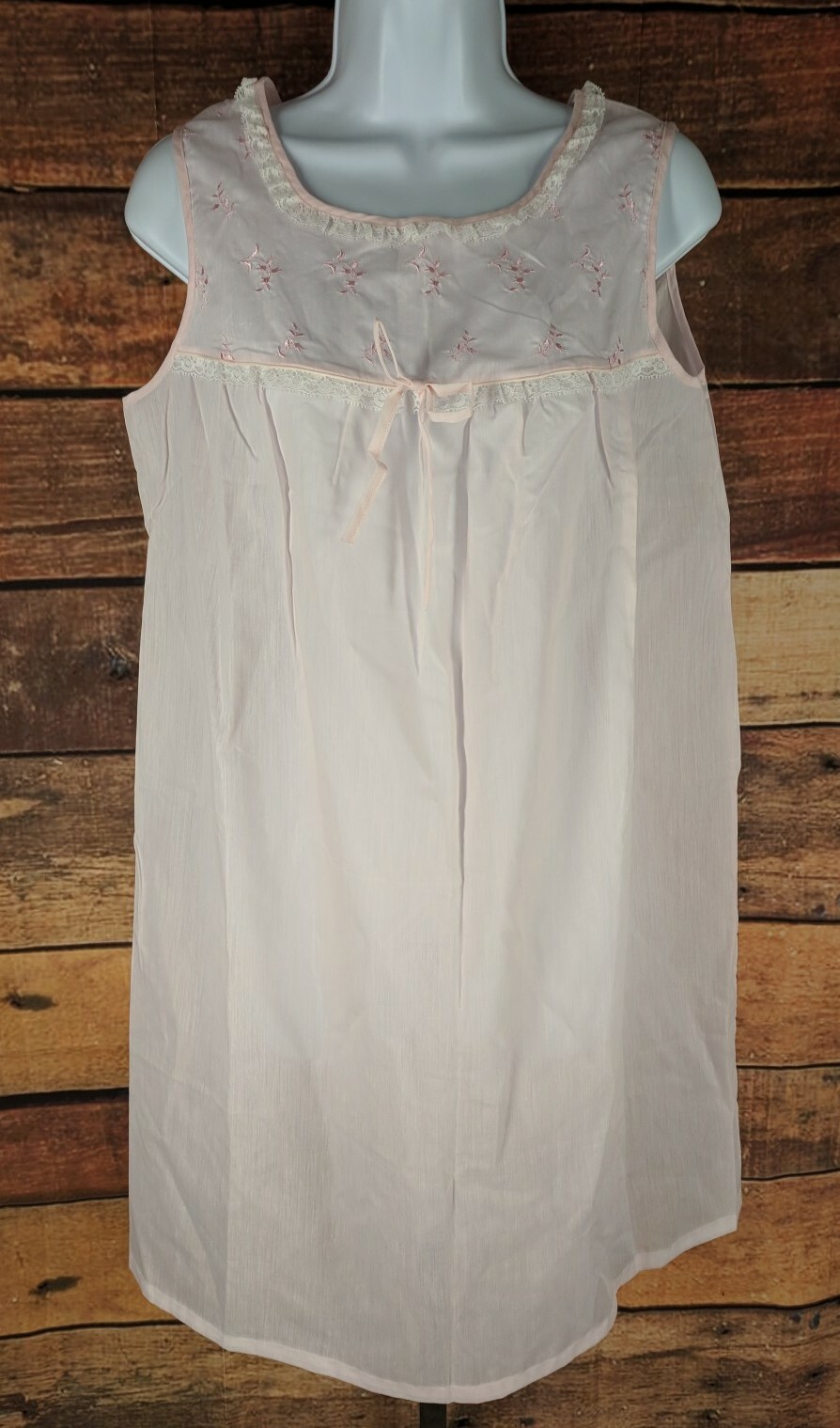 Vtg Grants ISIS~M~Sleeveless Shift Night Gown Dress Embroidered Pink Lace Sleep