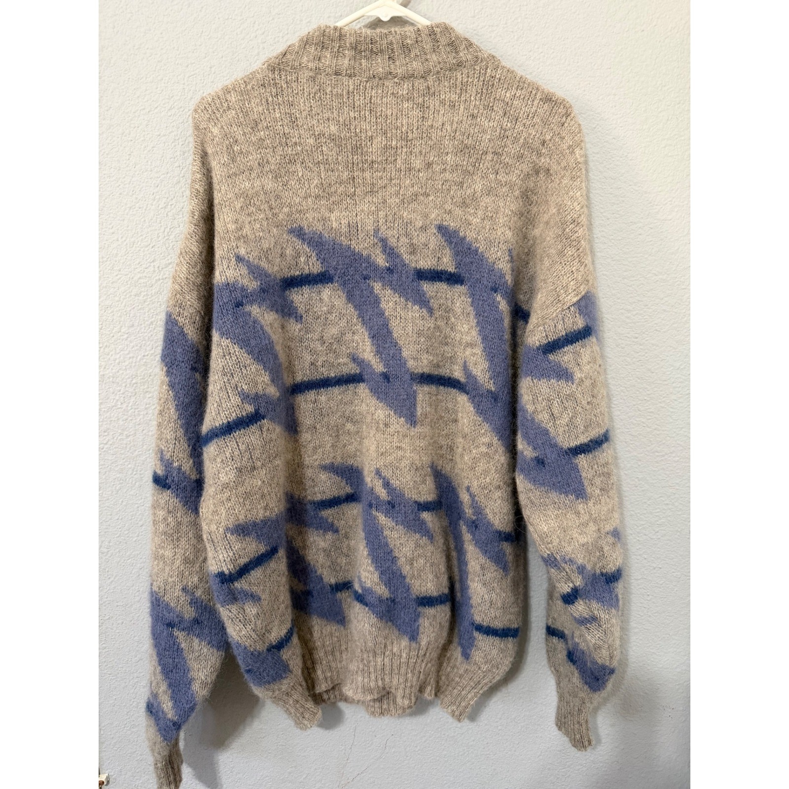 Les-Knit Ltd Vintage 80s 100% Pure Wool Sweater L Blue Oatmeal Icelandic Nordic