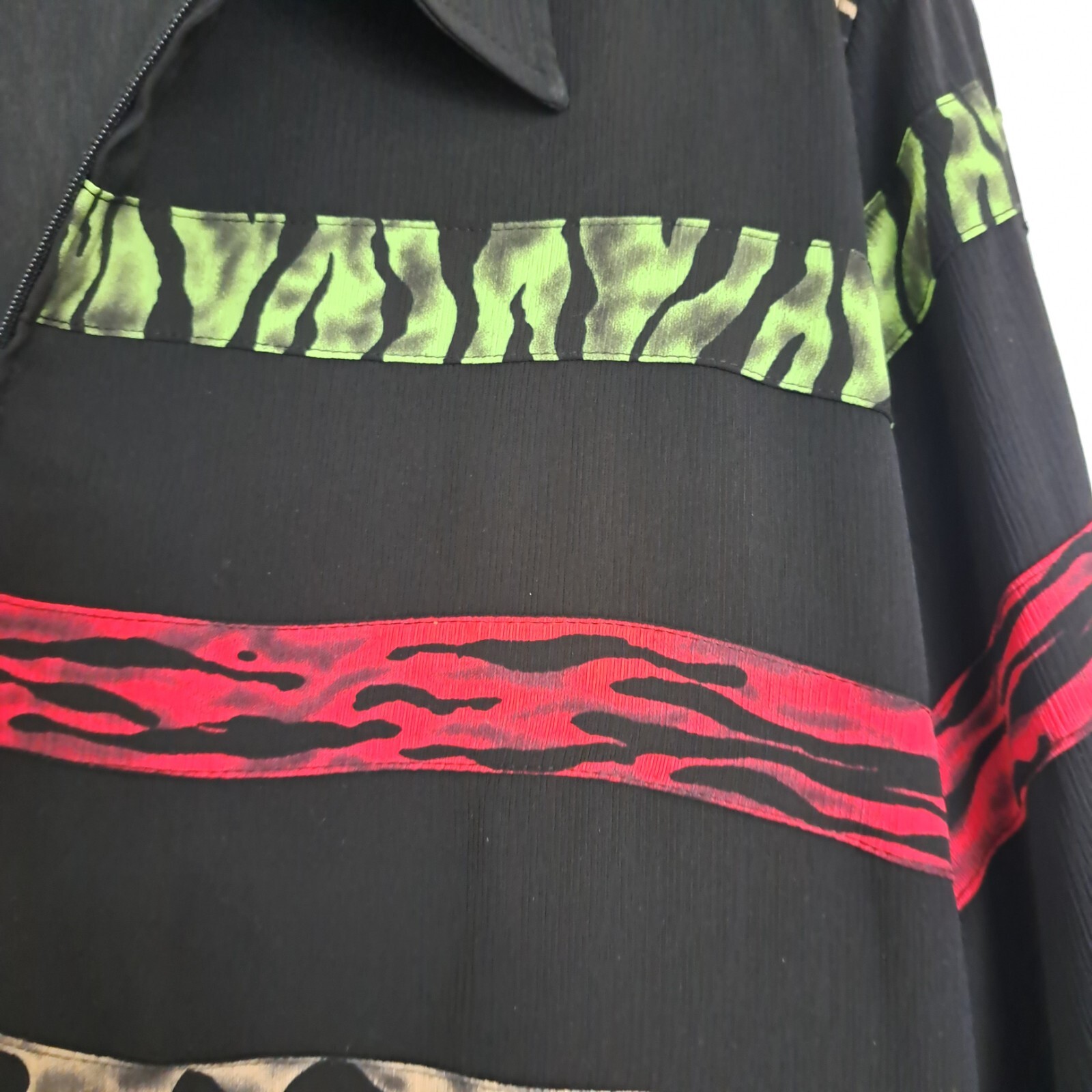 Alfred Dunner Black Multi Color Animal Print Zip Up Size 16 Blouse