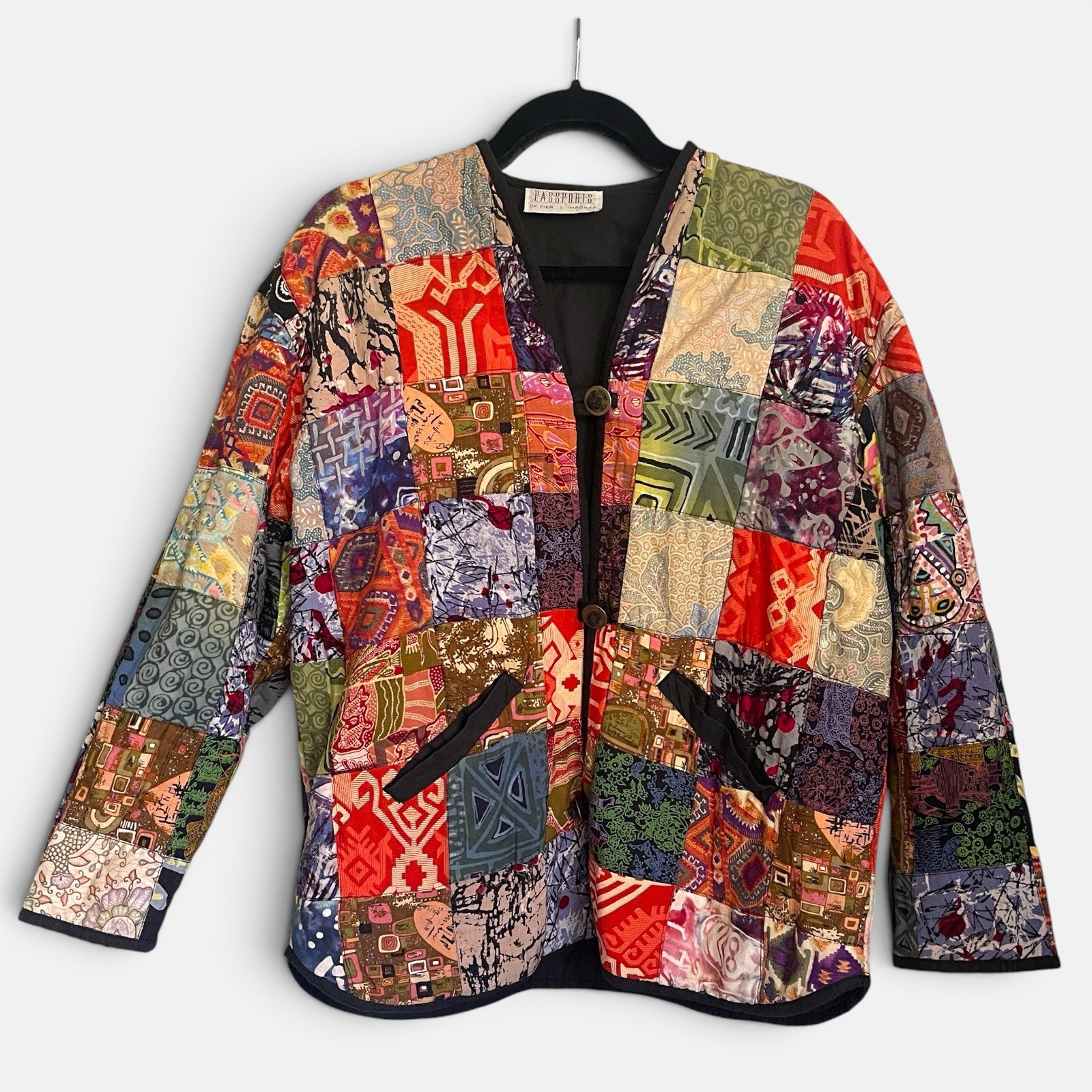 Vintage Y2K Passports Pier 1 Multicolor Patchwork Quilted Jacket 90s Boho XL