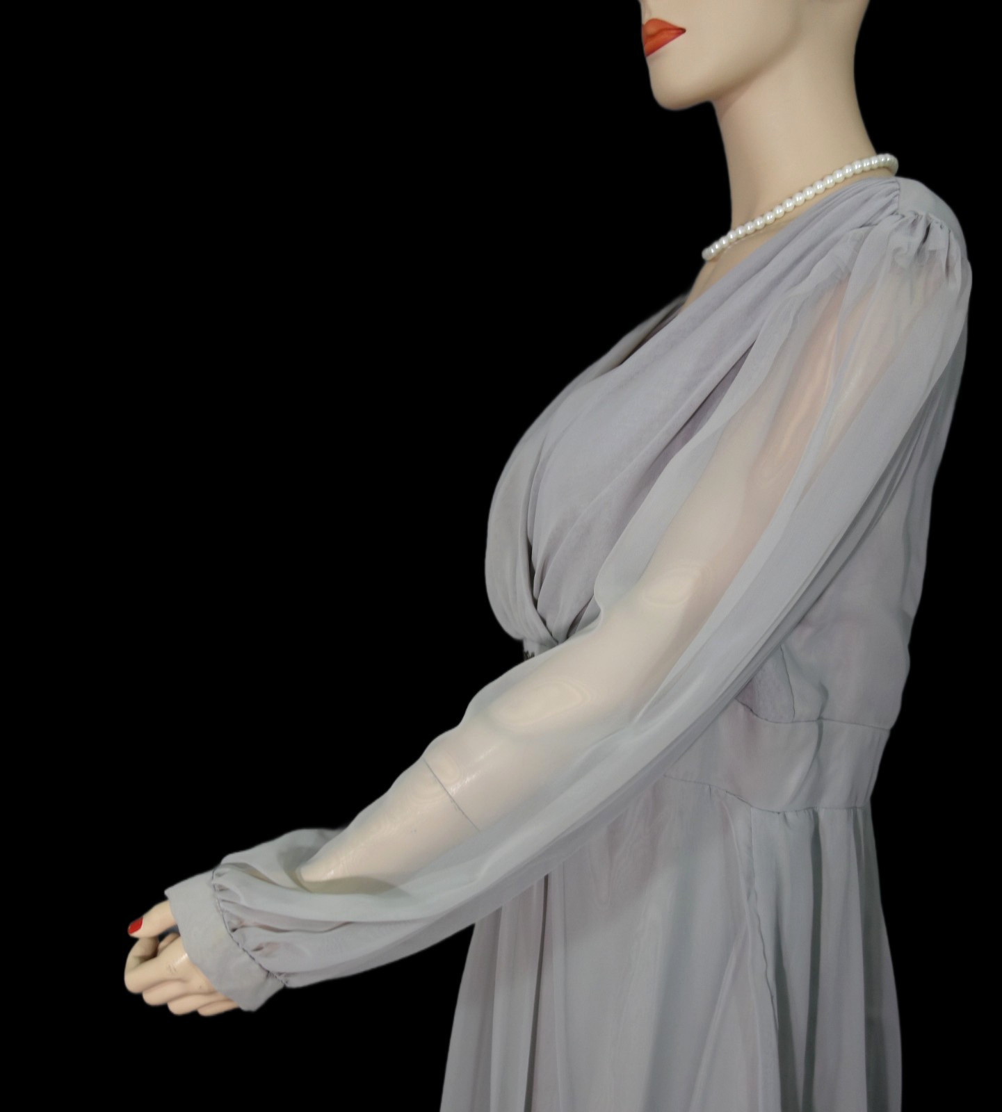 Vintage c1980’s~Handmade~Soft Pleated Chiffon Formal Evening Gray Gown Lined XL
