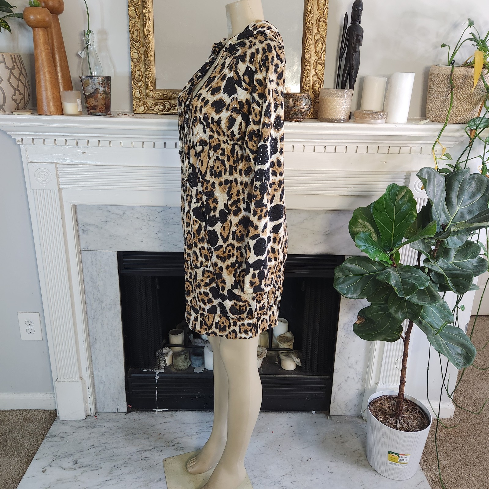 Vintage Y2K Apple Bottoms Brown Leopard Hoodie Dress Sequin Mob Wife Plus Sz 1X