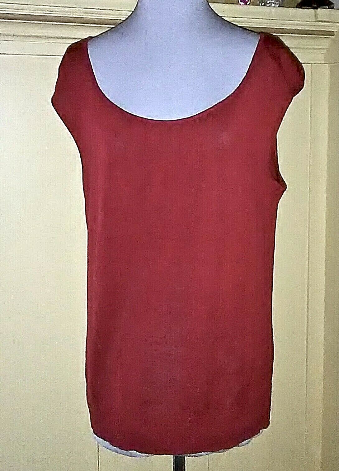 Vintage Alfani DARK RED Silk/Linen Scoop-neck Cap-sleeve SWEATER ~ XL