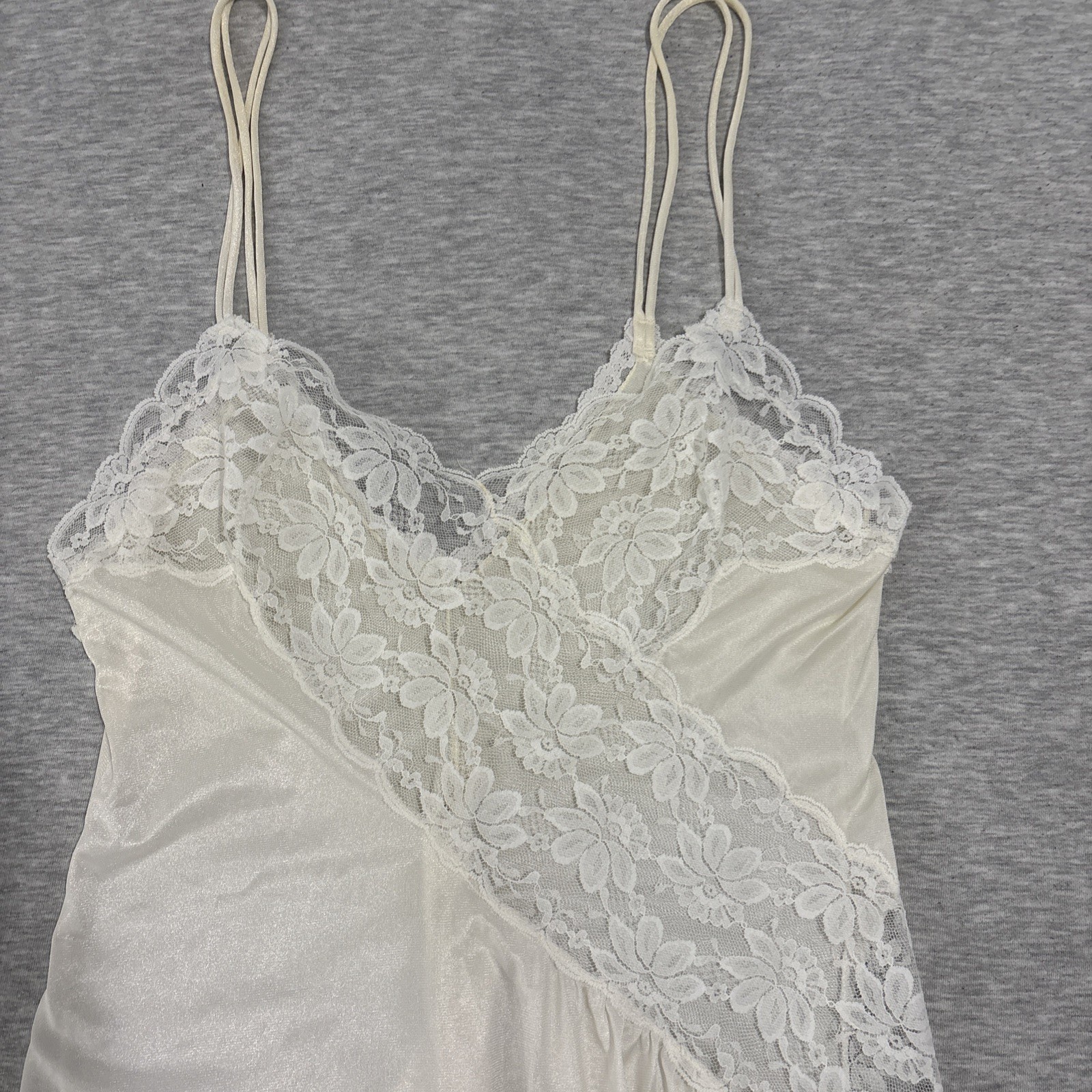 Vintage Val Mode Nylon Lace Slip Dress Nightgown Small Ivory Dainty Whimsy Sheer