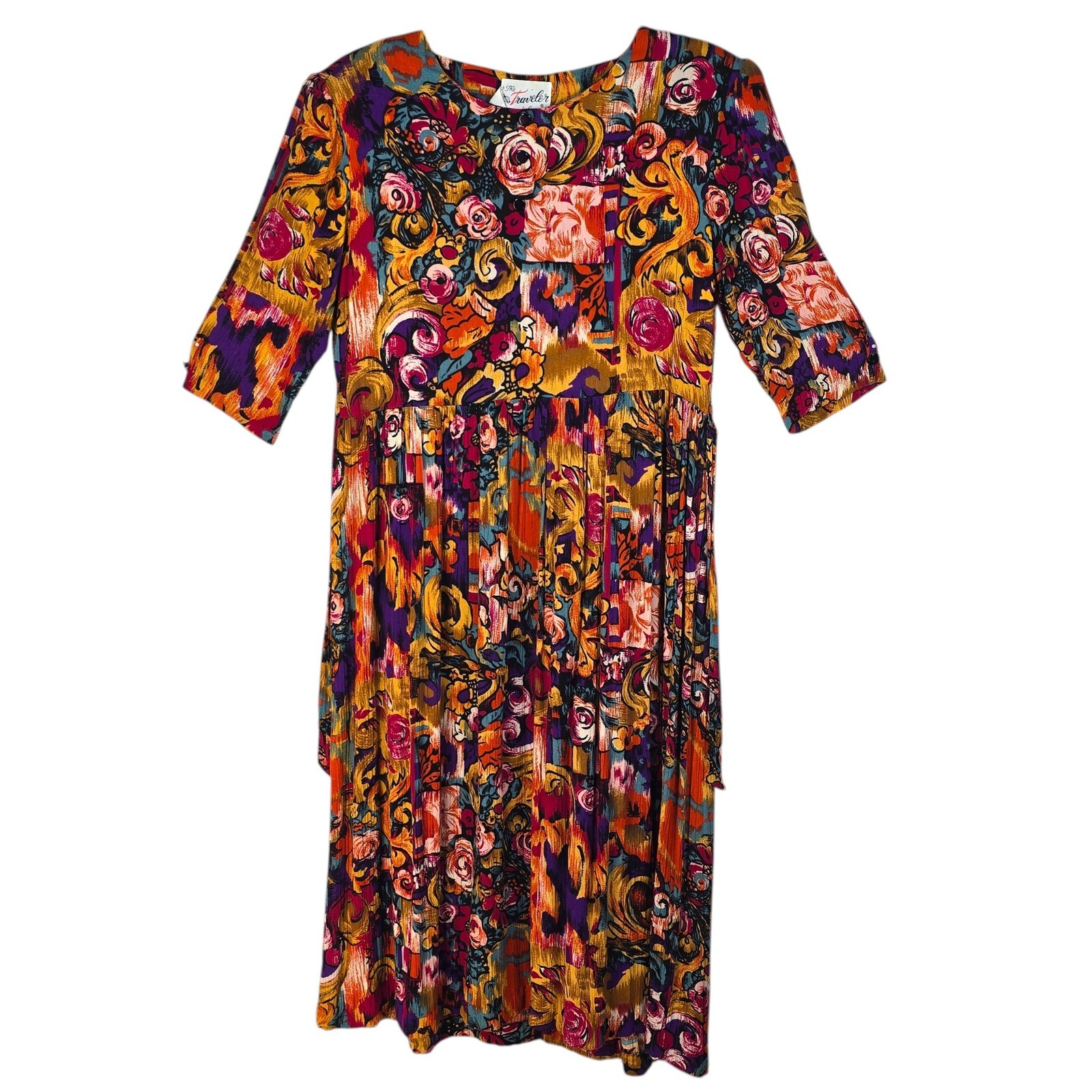 The Traveler by Connie Vintage 90s Floral Midi Dress Multicolor Woman Size 8