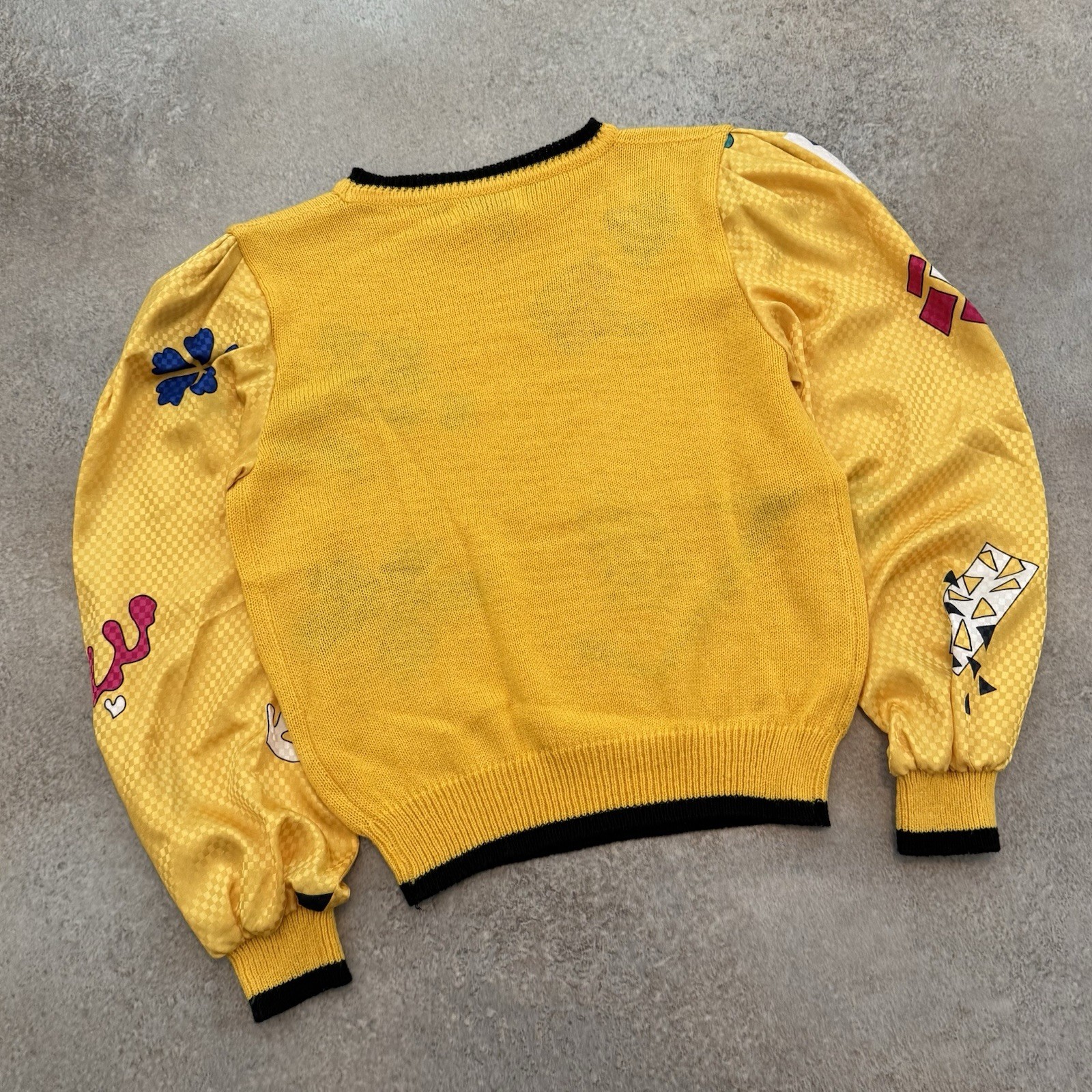 Vintage 80s Jaymee Papell Geometric Sweater Medium Yellow Funky Art Teacher 1980