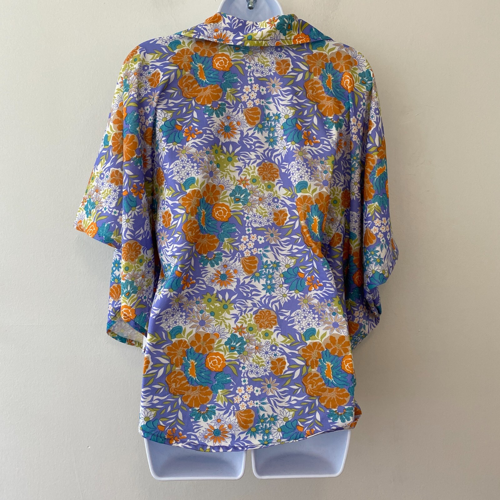 70s Vintage Handmade Poncho 1/2 Zip Pullover Top Womens S/M Floral
