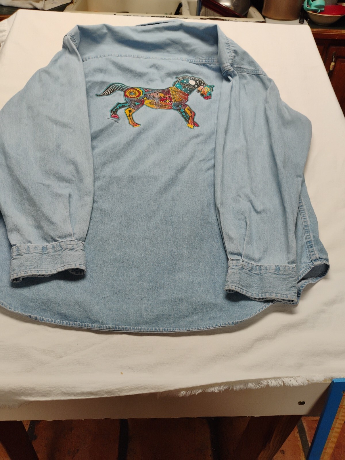 Horse Denim Shirt Adult XL Blue Equestrian Men Tribal Men 90s VINTAGE