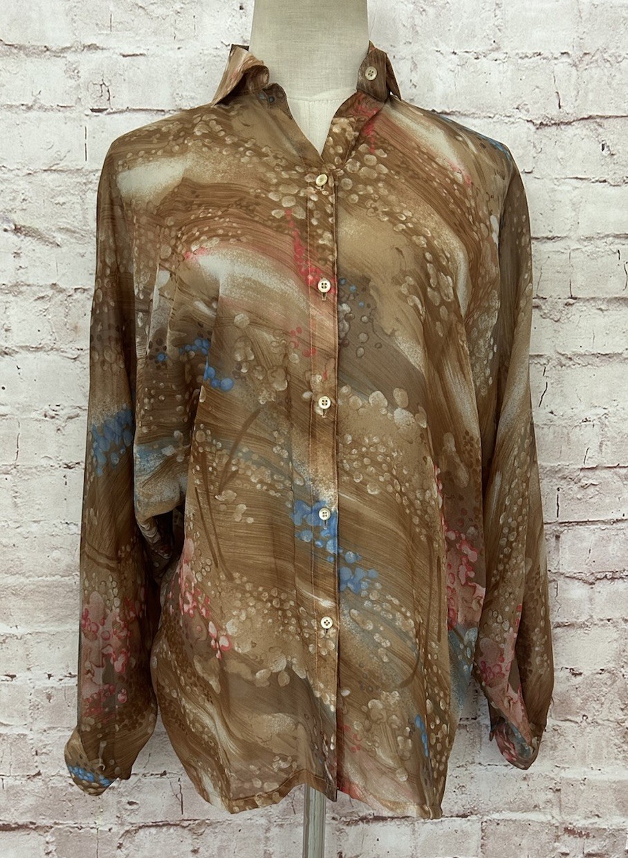 Stuart Lang Blouse 5/6 Vintage 80s Secretary Sheer
