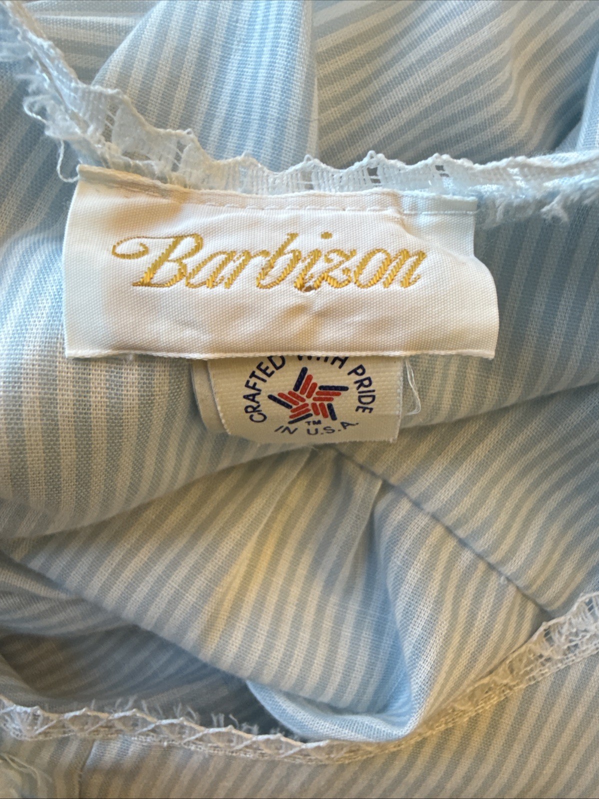 Vtg Barbizon Nightgown Women Small Blue Stripe Button Front Pockets House Dress
